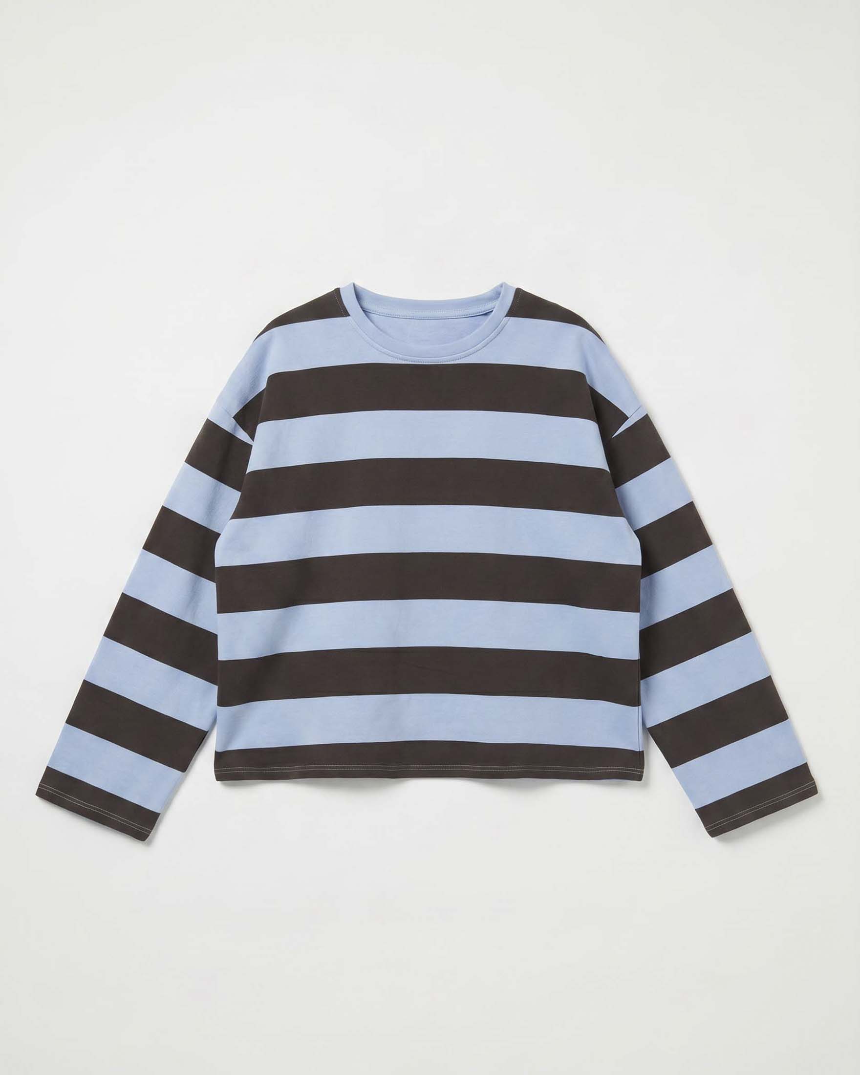 Felpa boxy girocollo Intuition Paris in puro cotone a righe azzurre e marroni