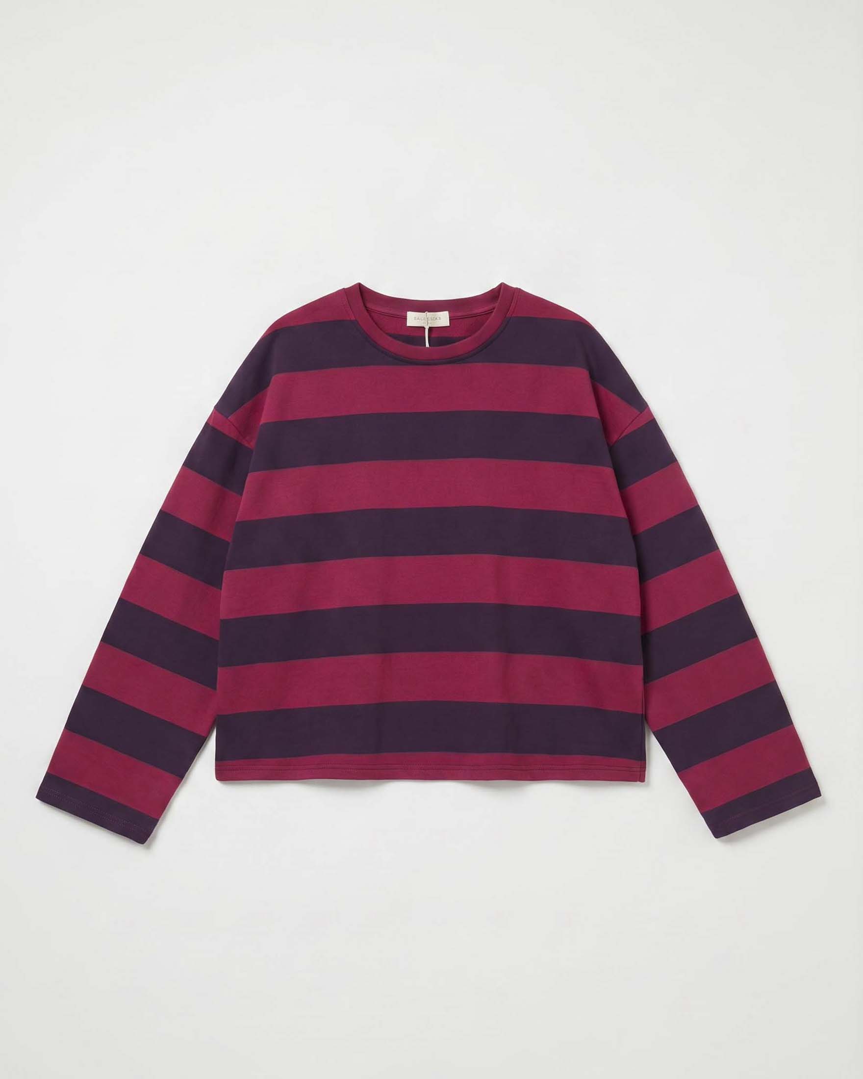 Felpa boxy girocollo Intuition Paris in puro cotone a righe rosse e viola