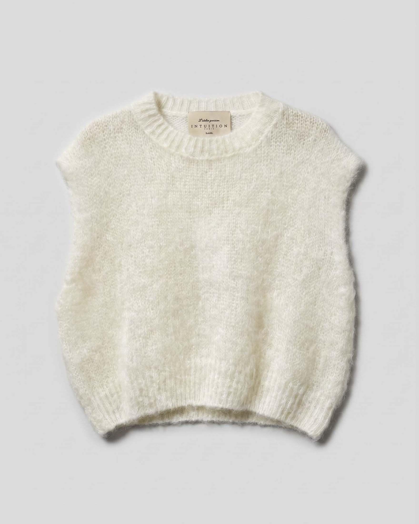 Gilet cropped Intuition Paris color panna in mohair texture soffice con taglio boxy