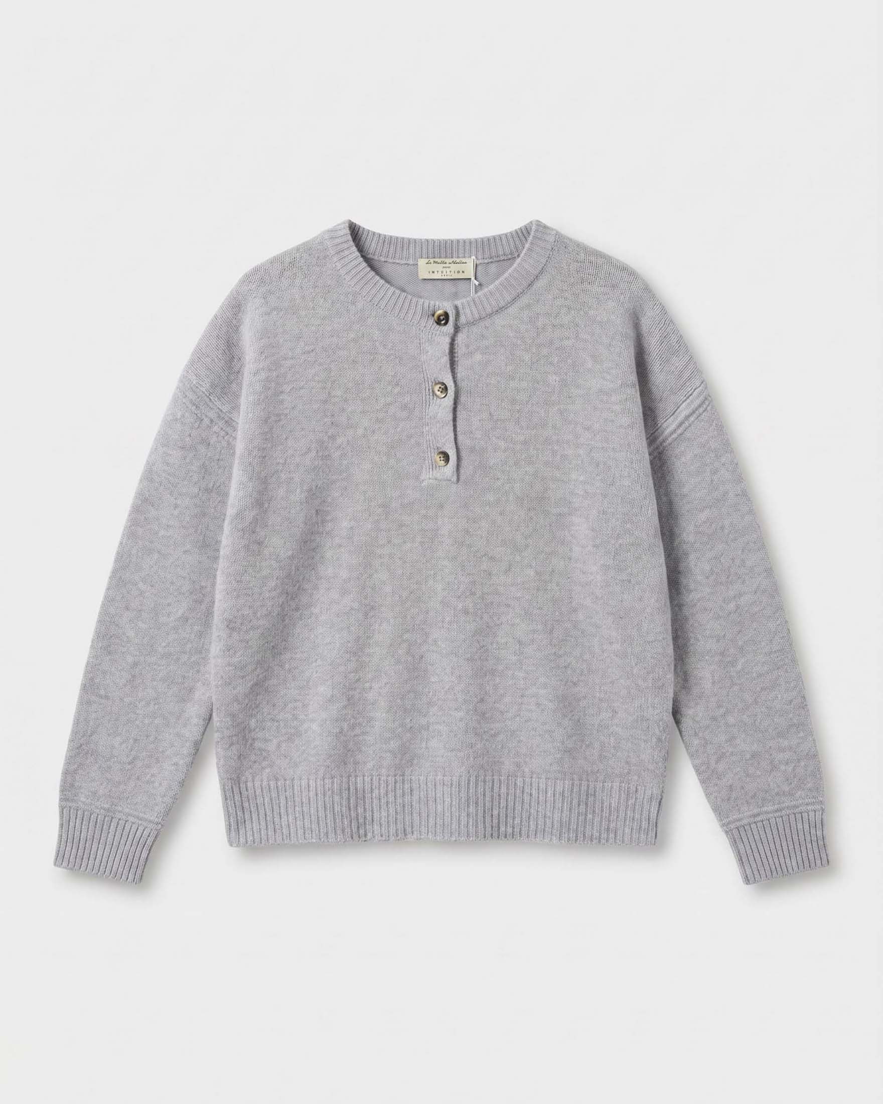 Maglia serafino Intuition Paris grigio in pura lana vergine con scollo a giro