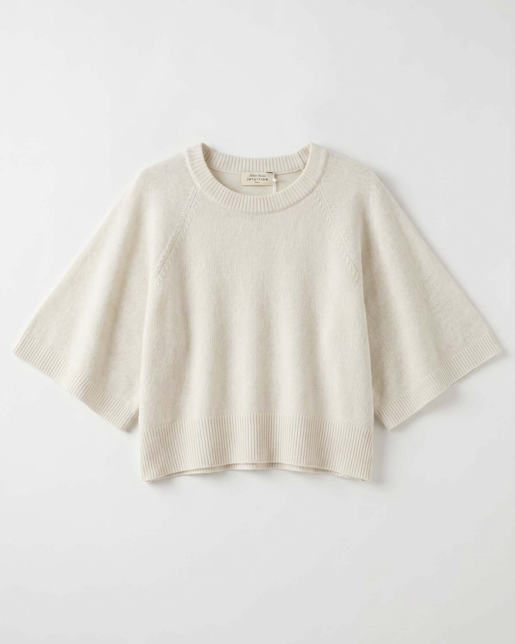 Maglia boxy Intuition Paris color burro in misto cashmere e lana con maniche a farfalla