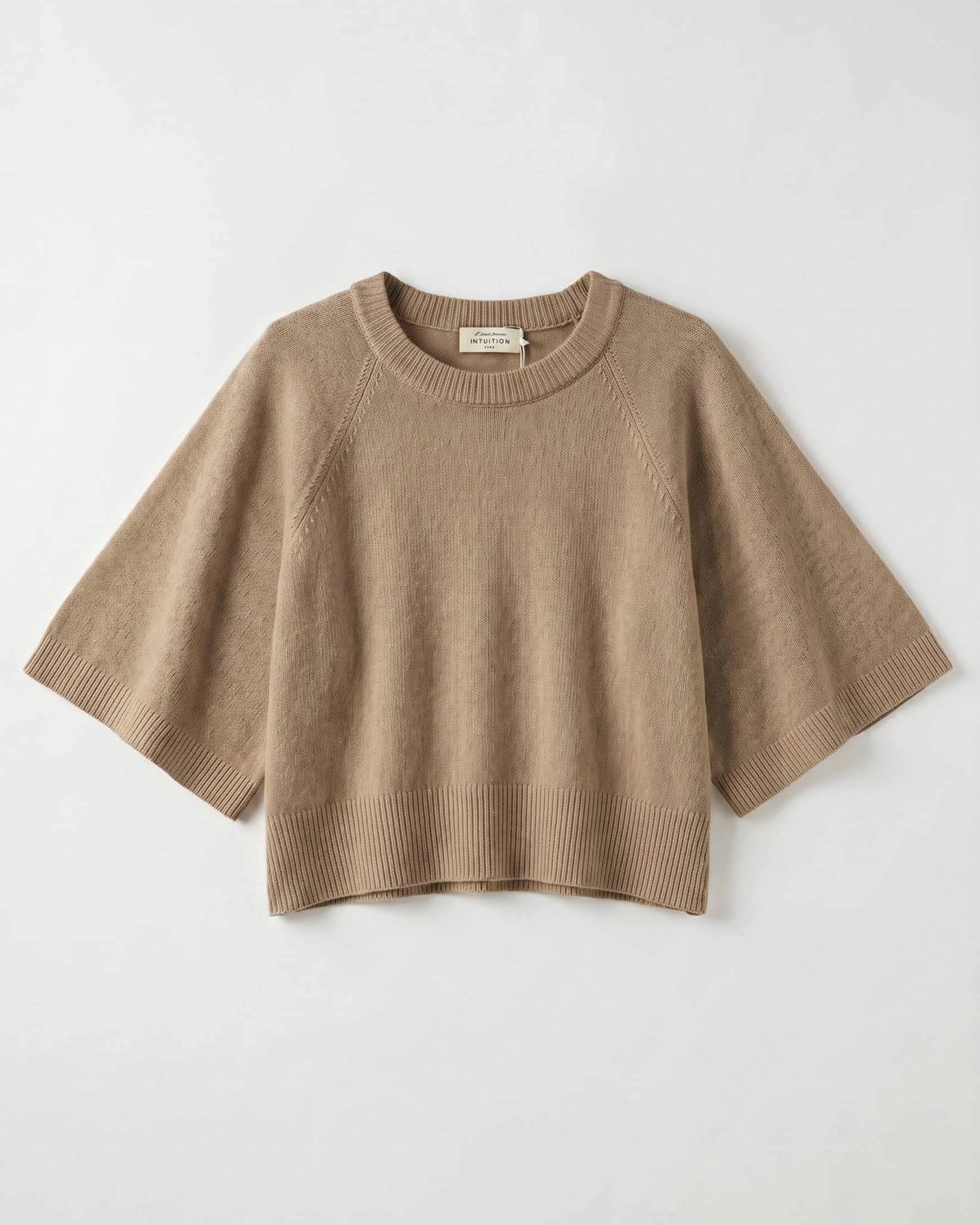 Maglia boxy Intuition Paris cammello in misto cashmere e lana con maniche a farfalla