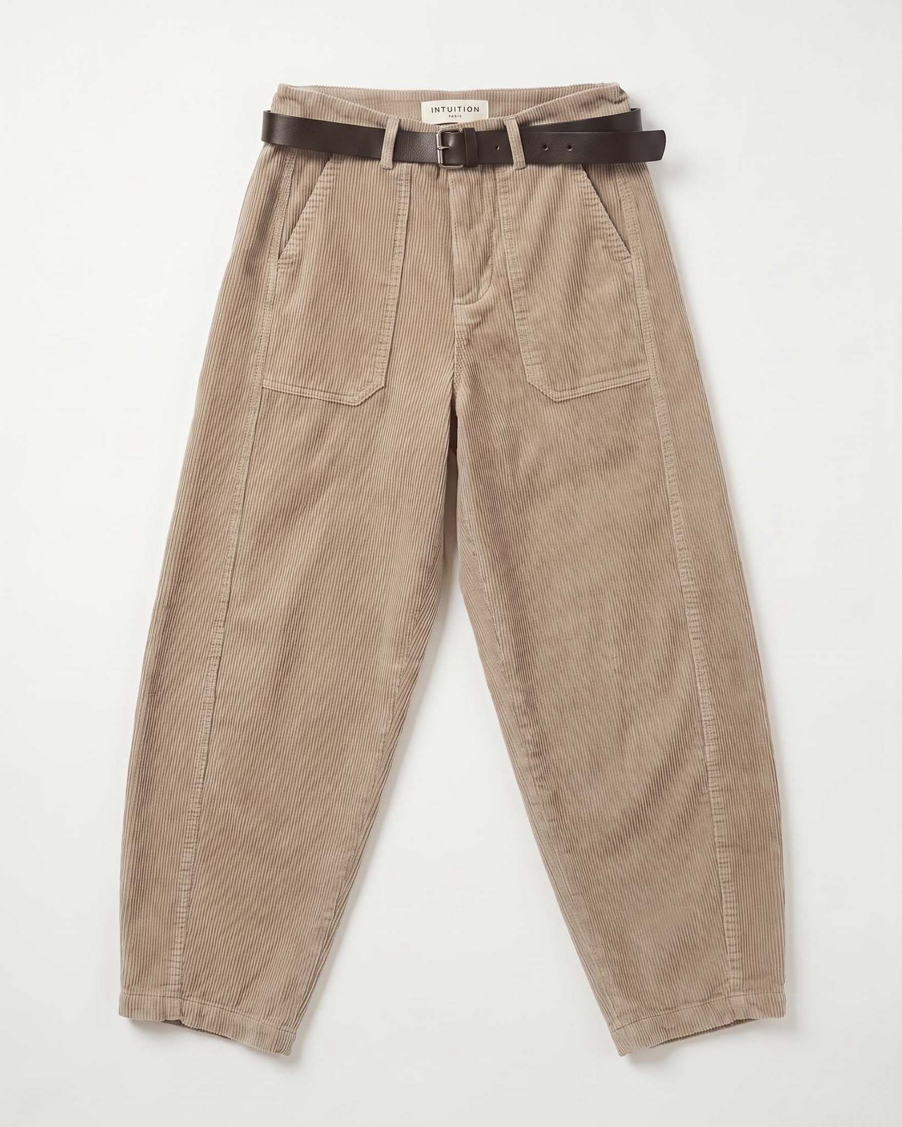 Pantaloni barrel da lavoro Intuition Paris beige in puro cotone con tasche laterali