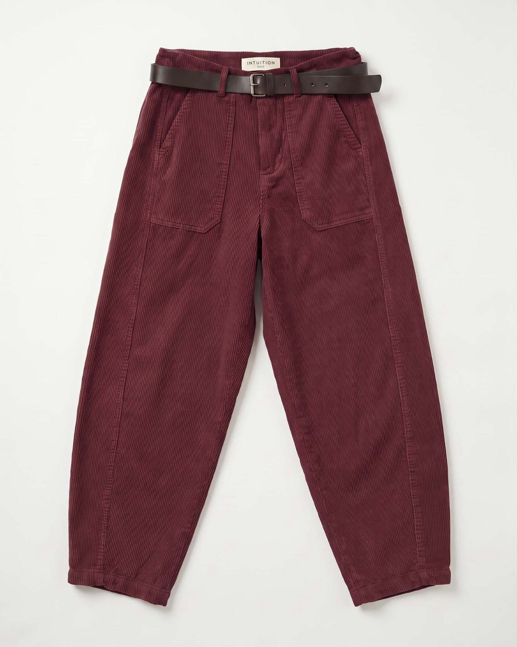 Pantaloni barrel da lavoro Intuition Paris bordeaux in puro cotone con tasche laterali