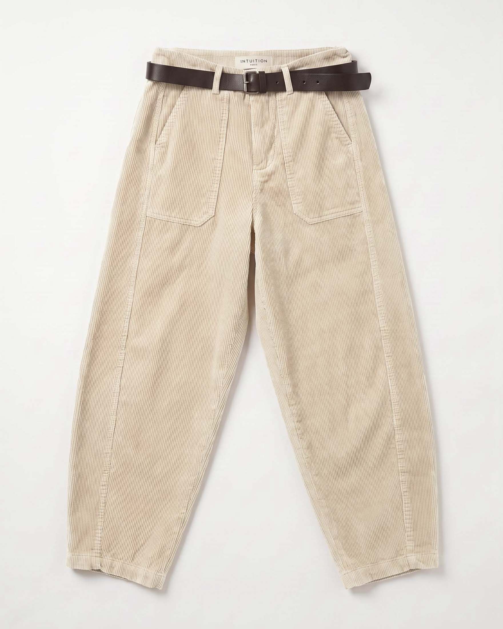 Pantaloni barrel da lavoro Intuition Paris color burro in puro cotone con tasche laterali