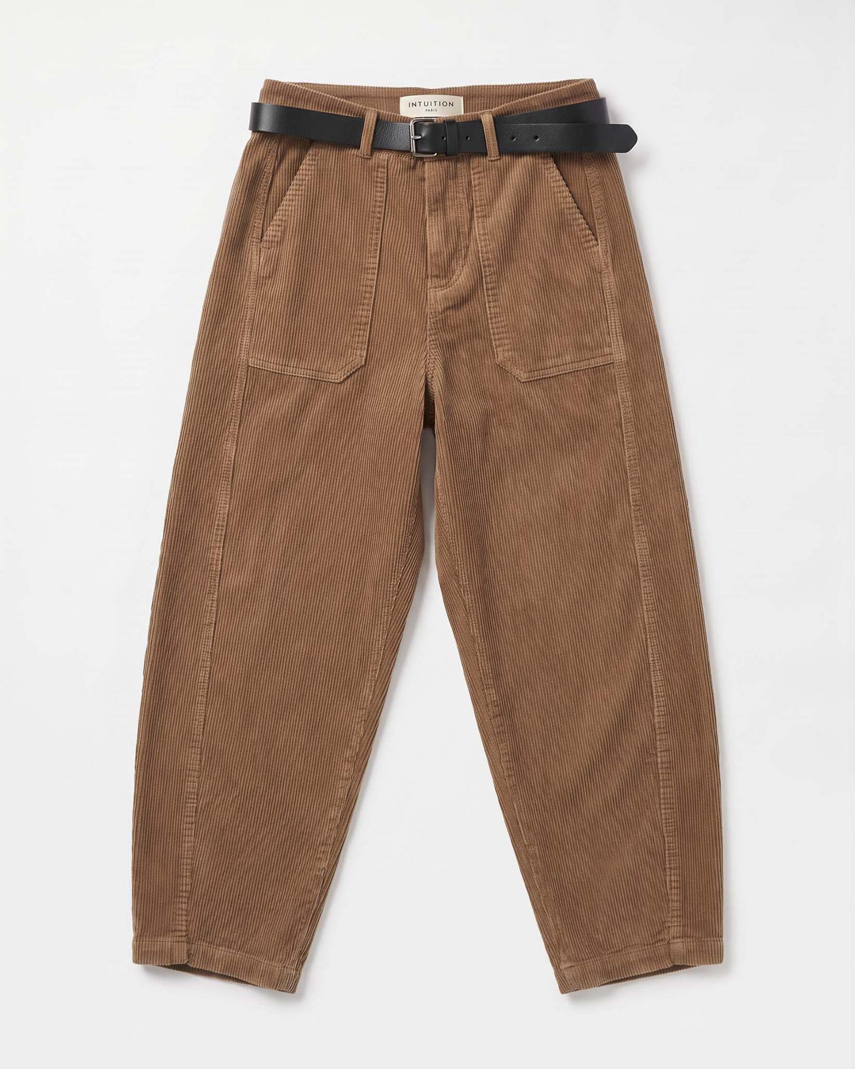 Pantaloni barrel da lavoro Intuition Paris nocciola in puro cotone con tasche laterali