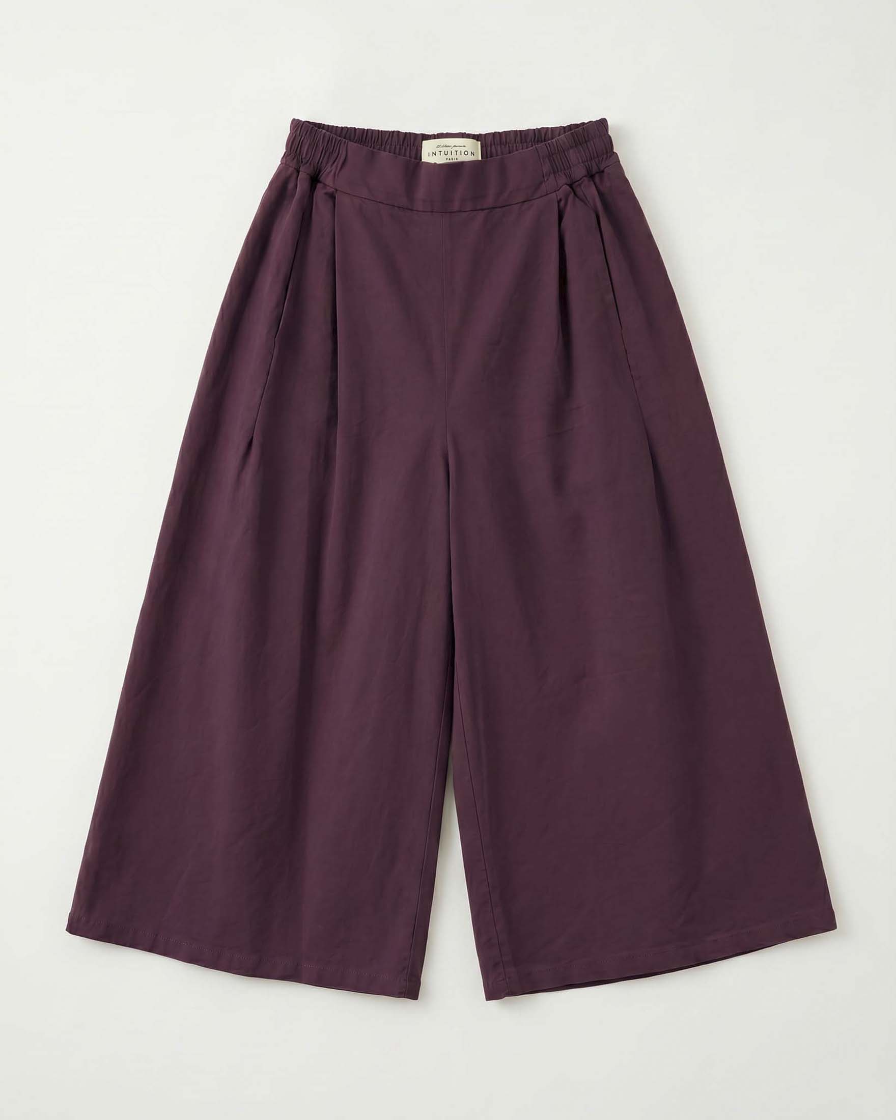 Pantaloni super wide Intuition Paris color vino in puro cotone con vita elasticizzata e pinces