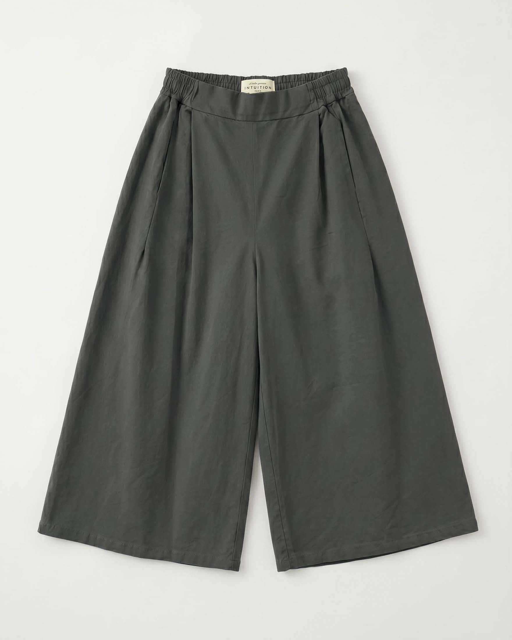 Pantaloni super wide Intuition Paris verde scuro in puro cotone con vita elasticizzata e pinces