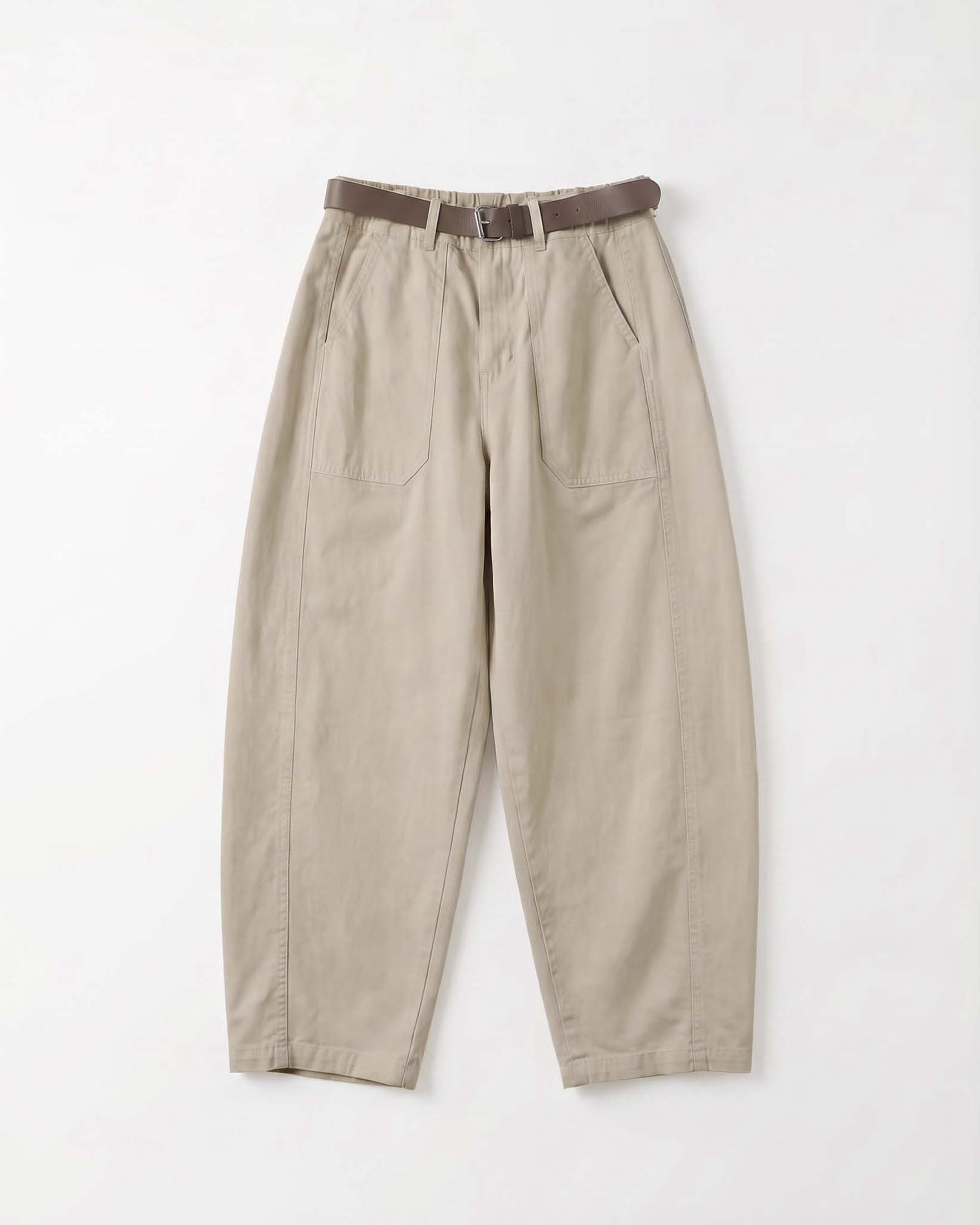 Pantaloni barrel wide Intuition Paris beige da lavoro in cotone stretch con vita elasticizzata