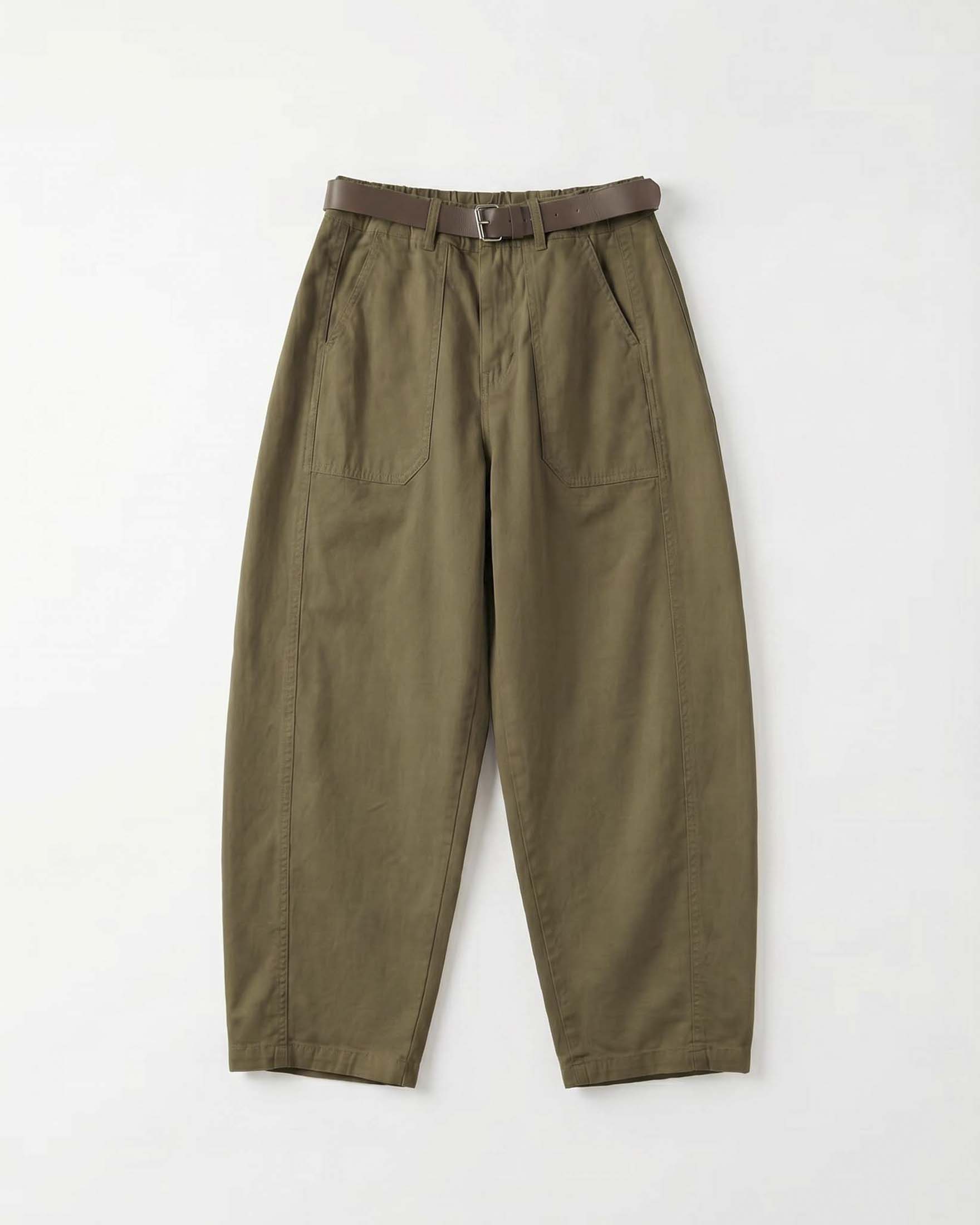 Pantaloni barrel wide Intuition Paris fango da lavoro in cotone stretch con vita elasticizzata