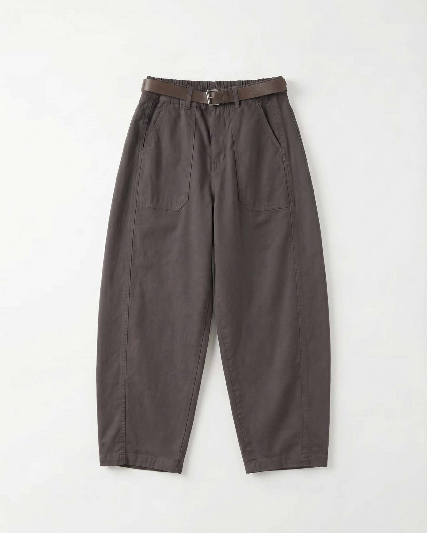 Pantaloni barrel wide Intuition Paris marroni da lavoro in cotone stretch con vita elasticizzata
