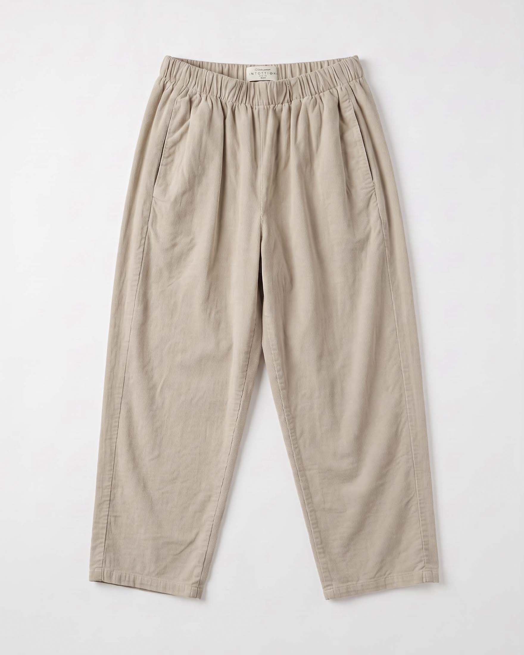 Pantaloni barrel Intuition Paris beige in puro cotone con vita elasticizzata e tasche alla francese