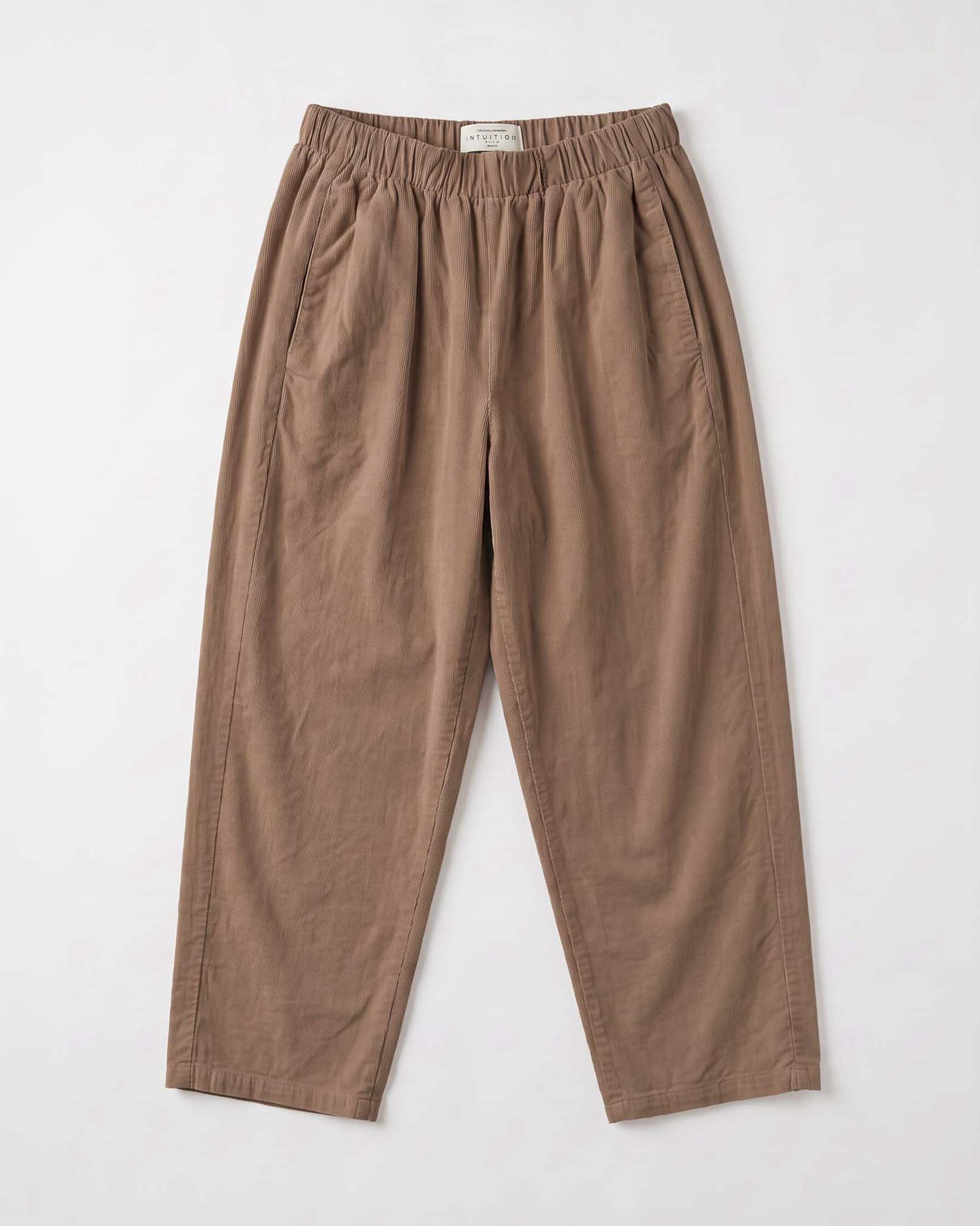 Pantaloni barrel Intuition Paris nocciola in puro cotone con vita elasticizzata e tasche alla francese