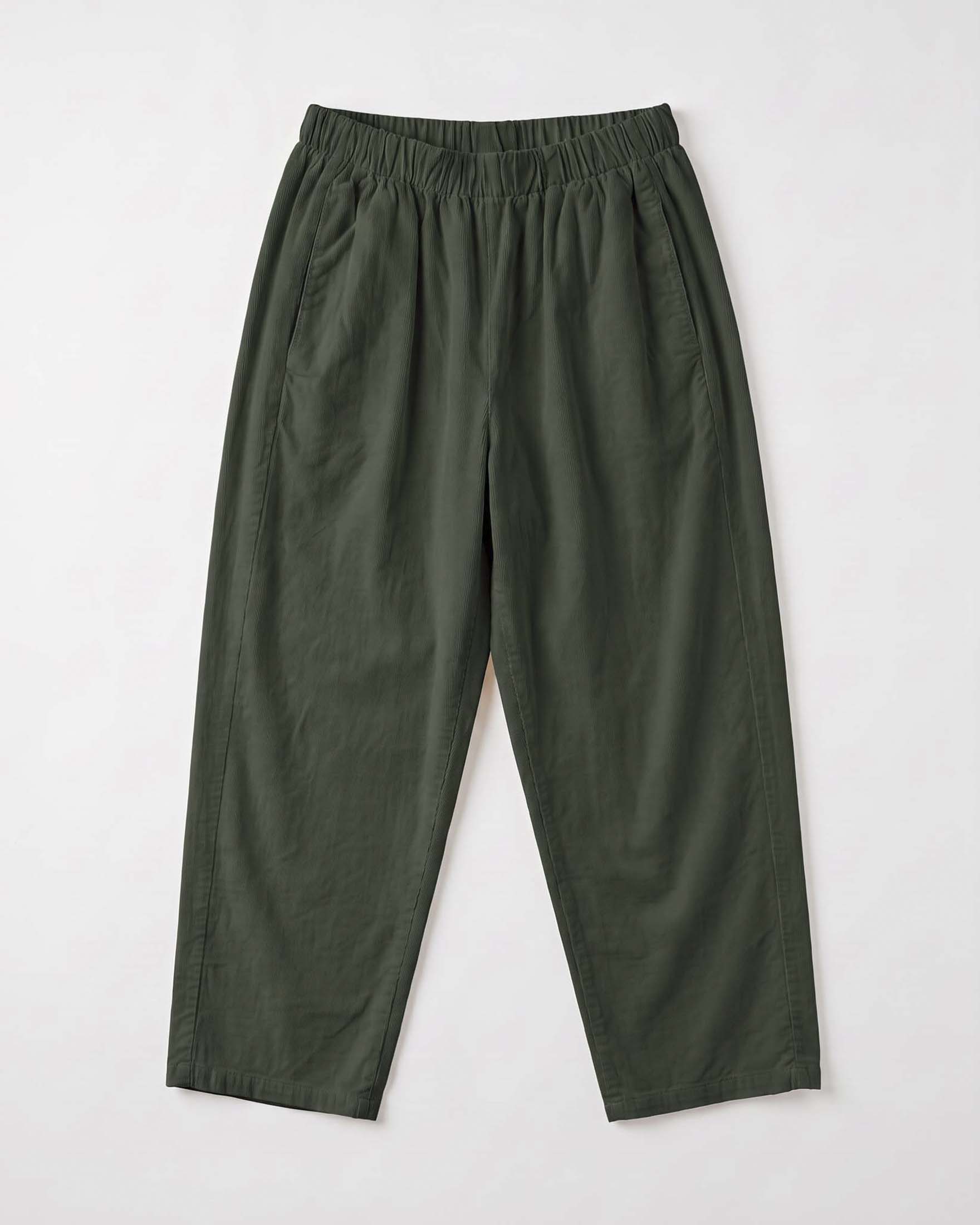 Pantaloni barrel Intuition Paris verde scuro in puro cotone con vita elasticizzata e tasche alla francese
