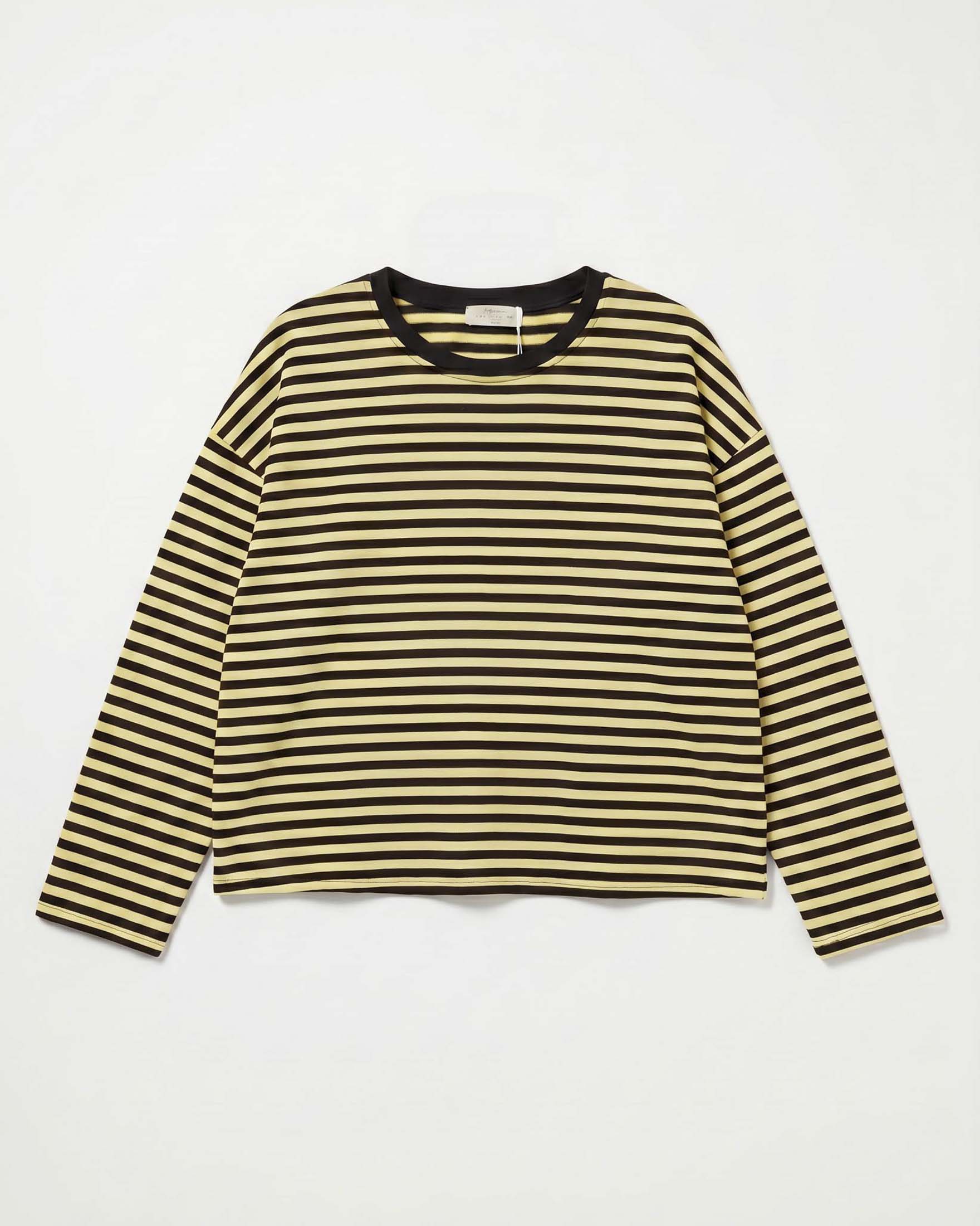 T-shirt a maniche lunghe Intuition Paris in cotone stretch a righe sottili gialle e marroni