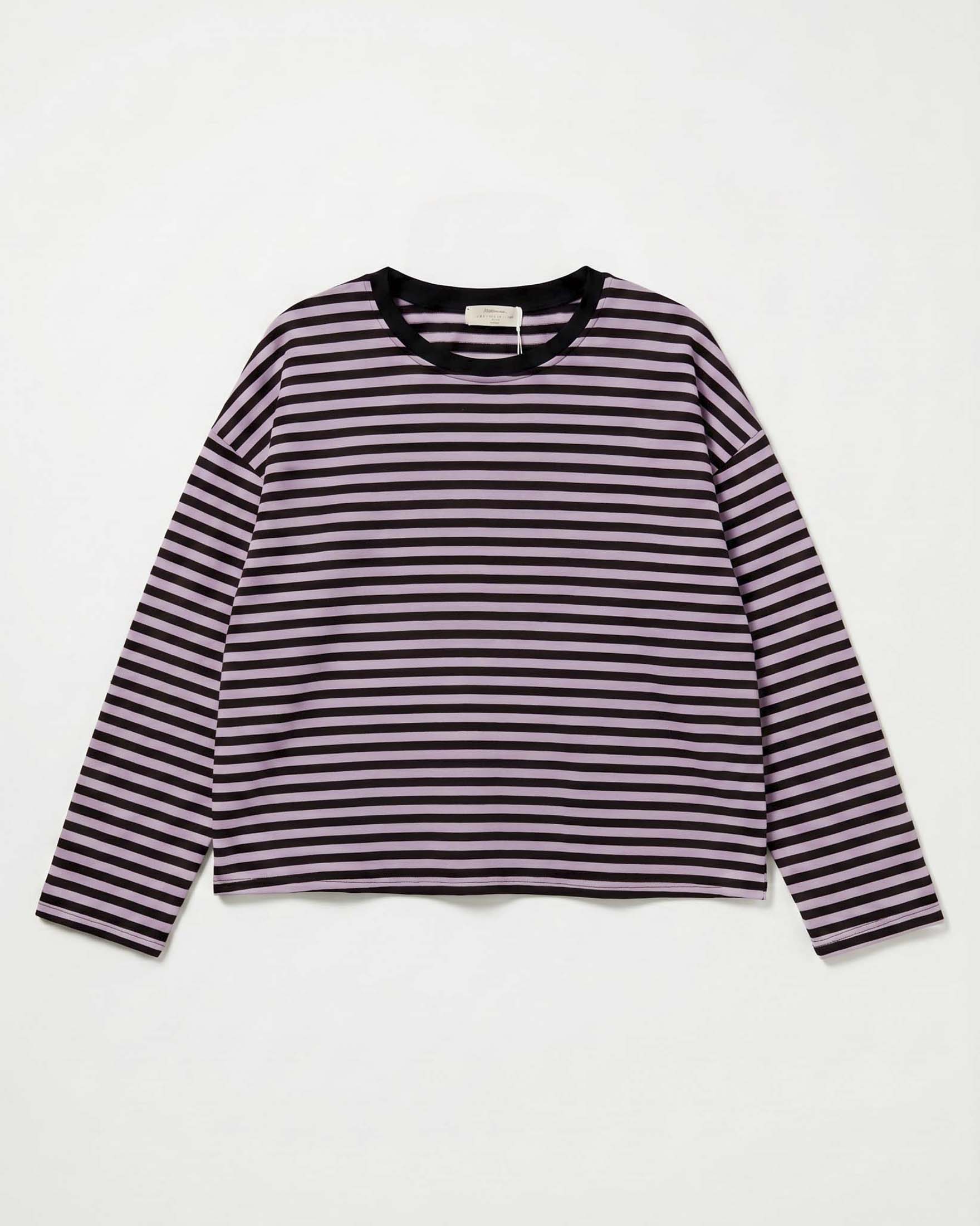 T-shirt a maniche lunghe Intuition Paris in cotone stretch a righe sottili rosa e marroni