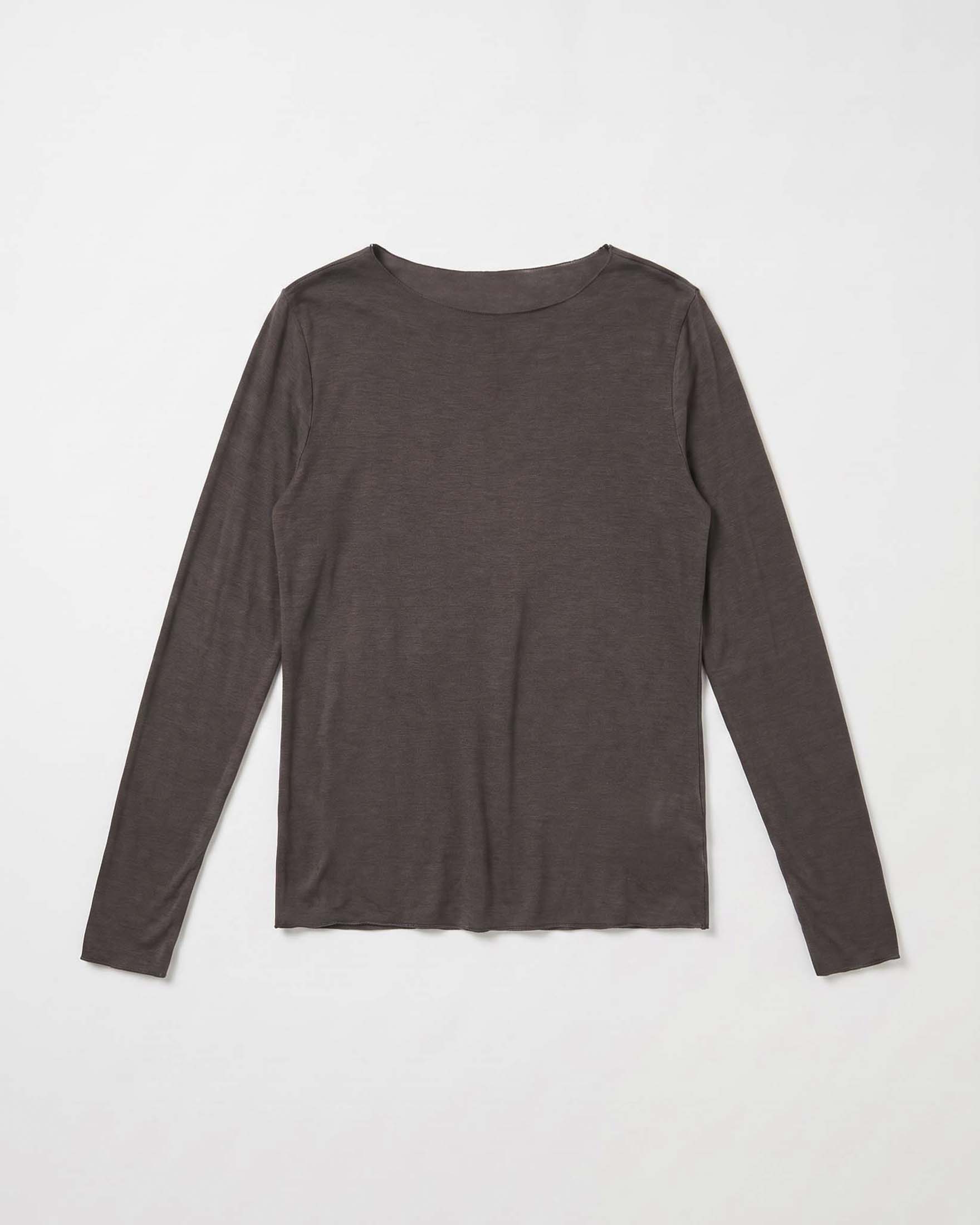 Maglia a maniche lunghe Intuition Paris marrone in cashmere e modal stretch con scollo a barchetta