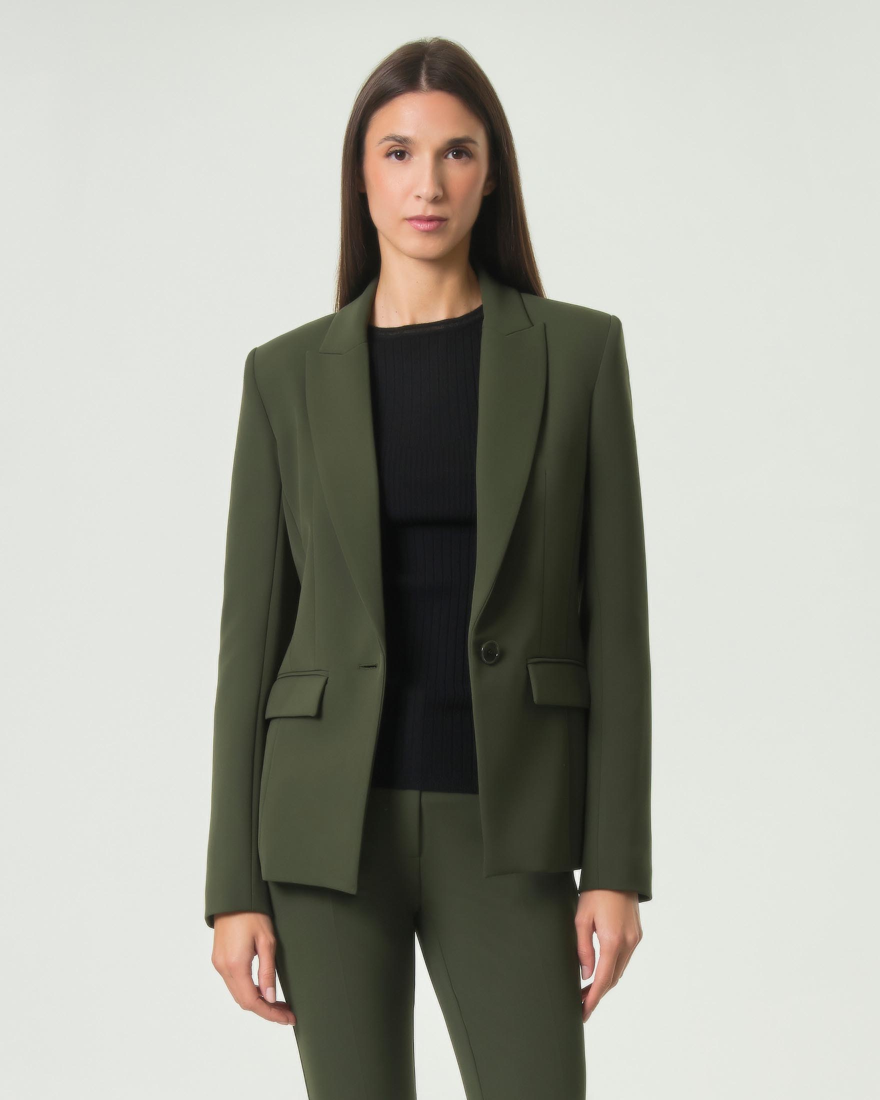 Blazer monopetto Patrizia Pepe verde militare aderente in crêpe stretch con dettaglio Fly sui polsi