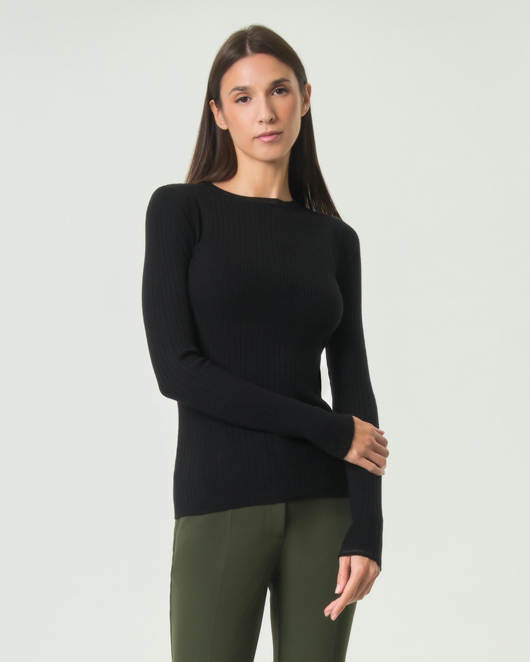Maglia girocollo Patrizia Pepe nero in misto viscosa a costine