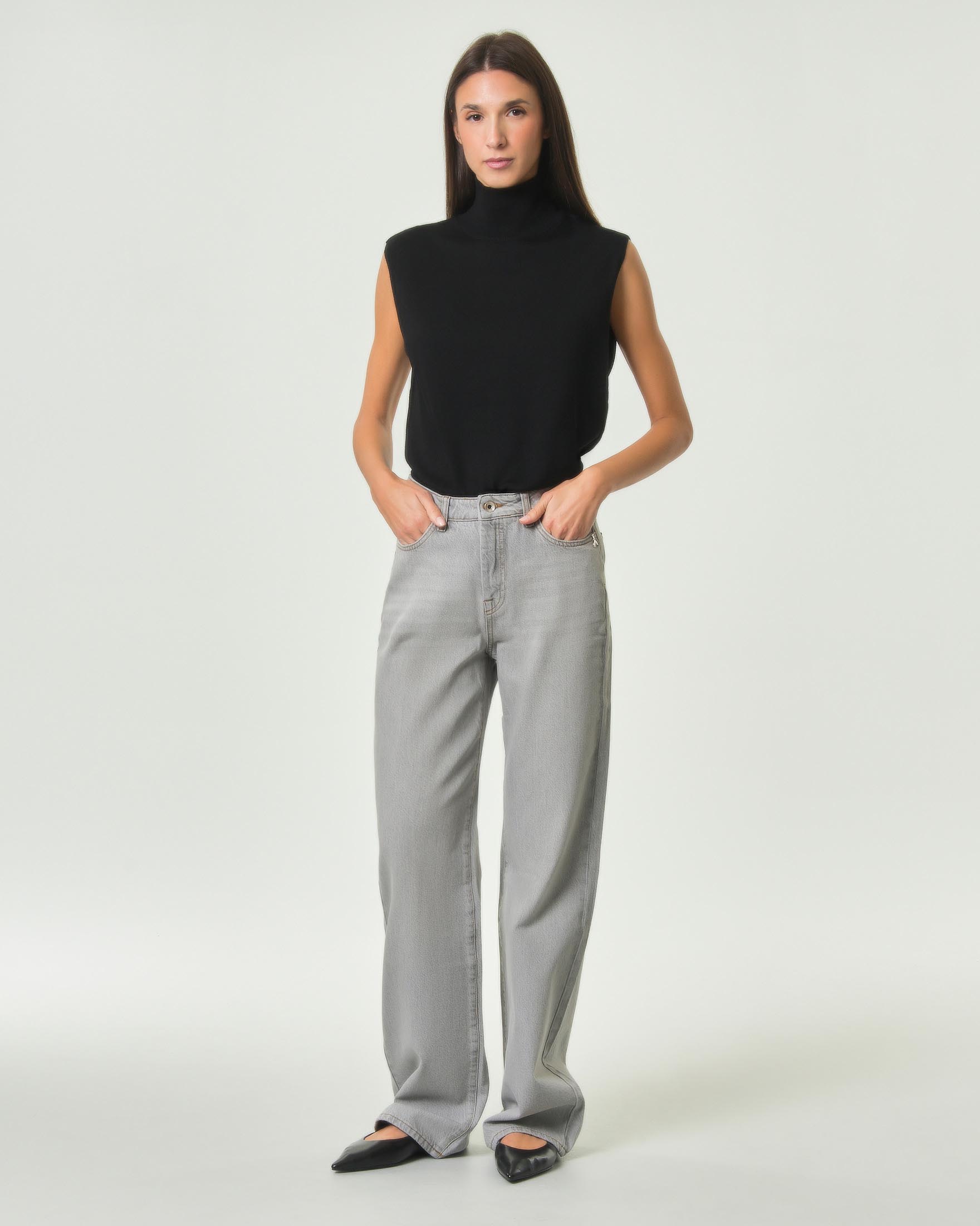 Jeans wide leg Patrizia Pepe grigi in denim di cotone con rivetto Fly