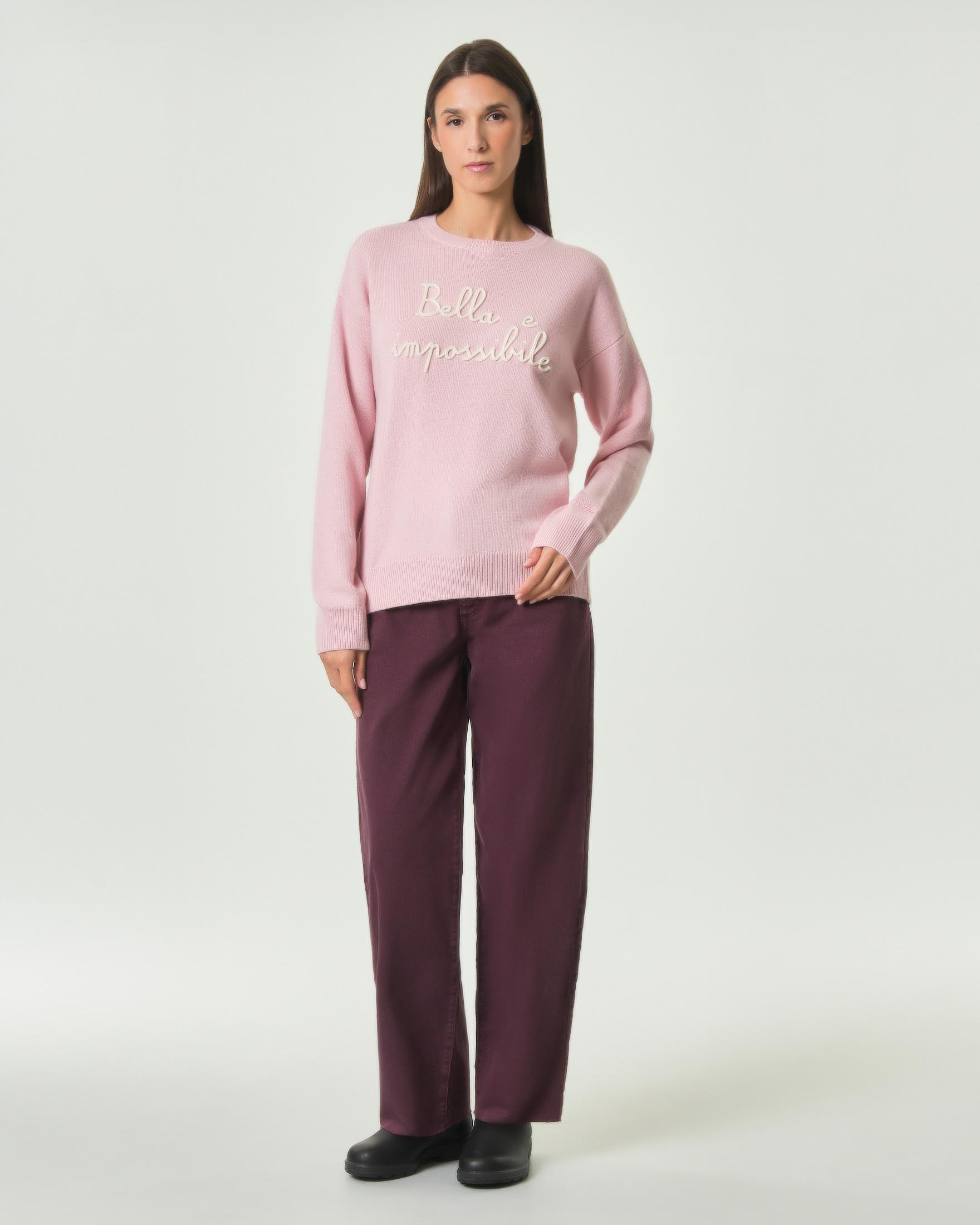 Maglia girocollo Tessa MC2 Saint Barth rosa in misto lana e cashmere con ricamo Bella E Impossibile image