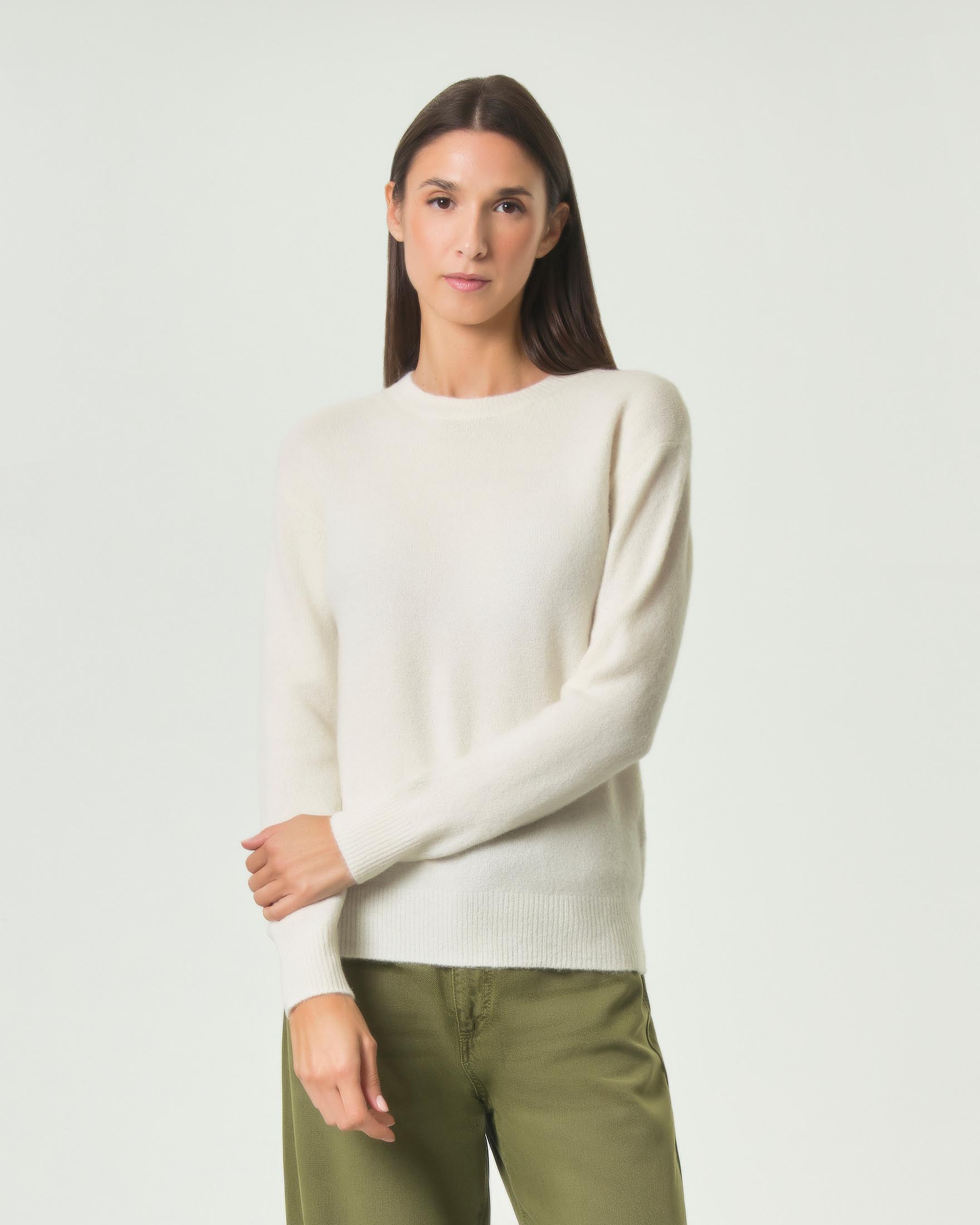 Maglia girocollo Flavie MC2 Saint Barth avorio in misto lana e alpaca con spalla scesa