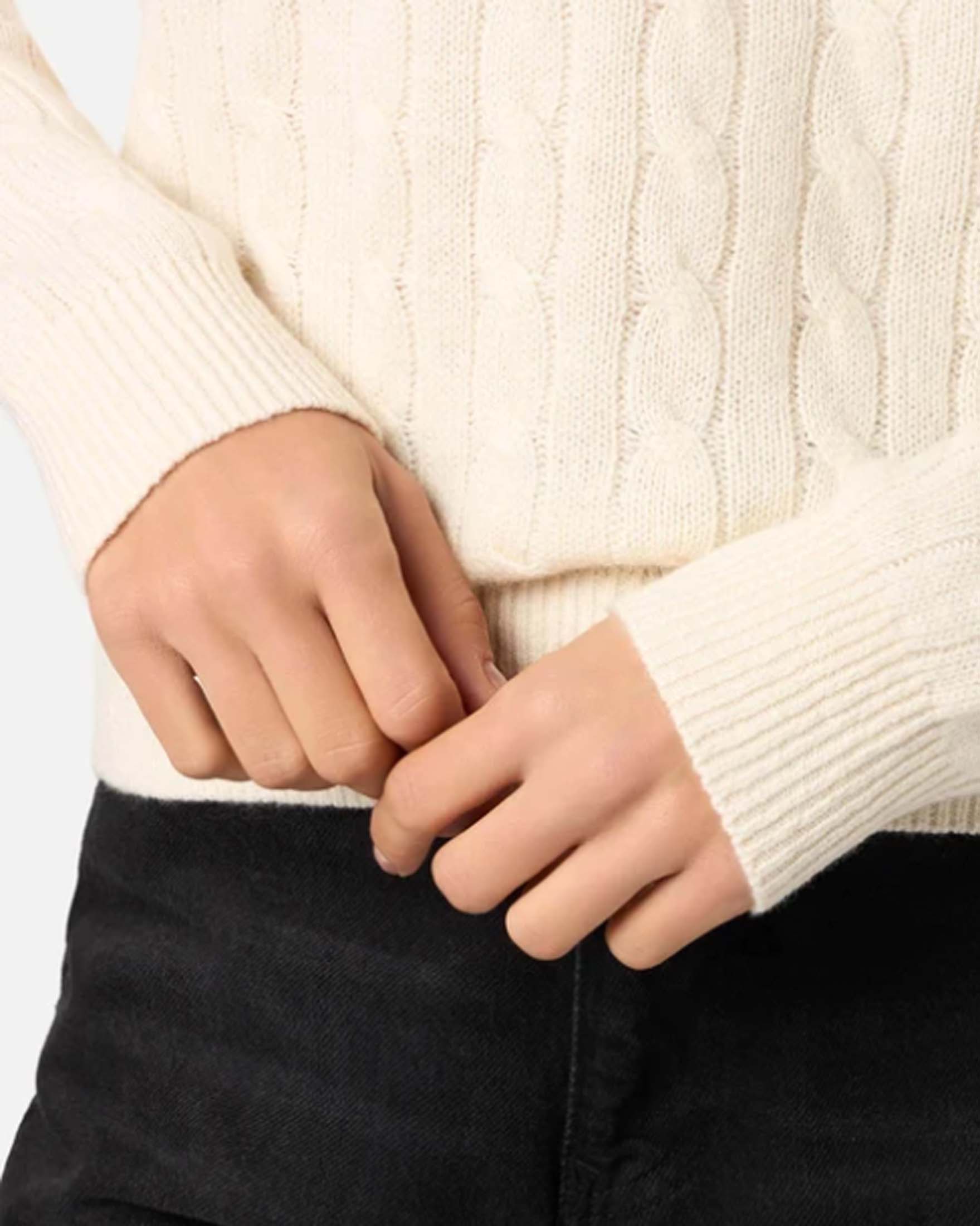 Maglione girocollo Sorbonne MC2 Saint Barth avorio in lana e cashmere a trecce con bordi a coste image