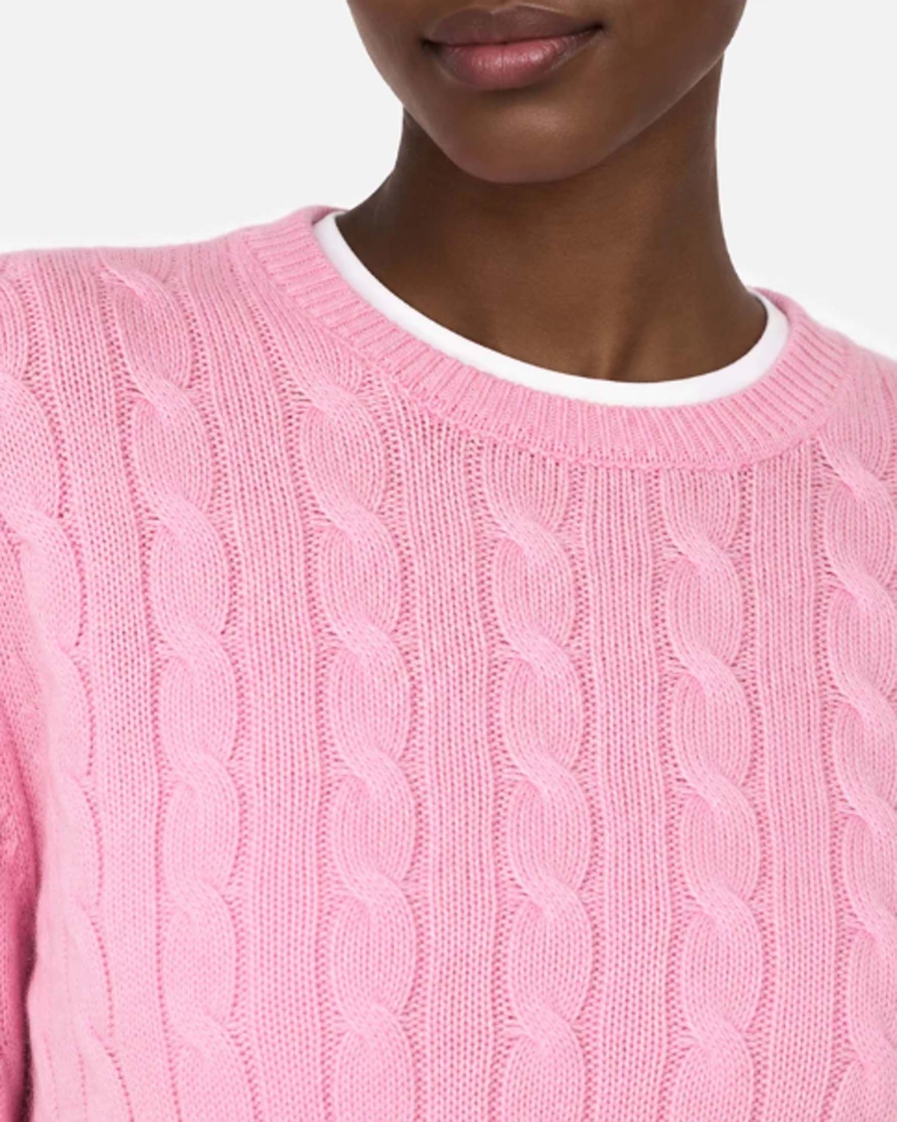 Maglione girocollo Sorbonne MC2 Saint Barth rosa in lana e cashmere a trecce con bordi a coste image