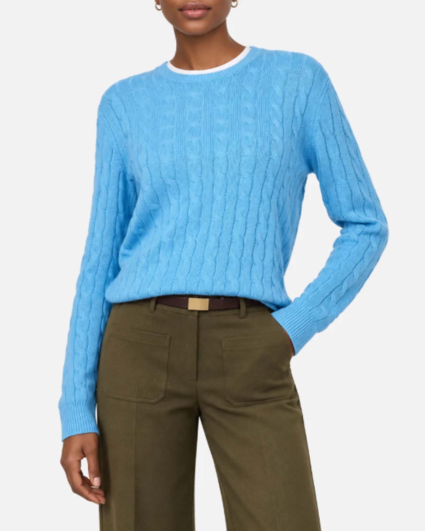 Maglione girocollo Sorbonne MC2 Saint Barth azzurro in lana e cashmere a trecce con bordi a coste