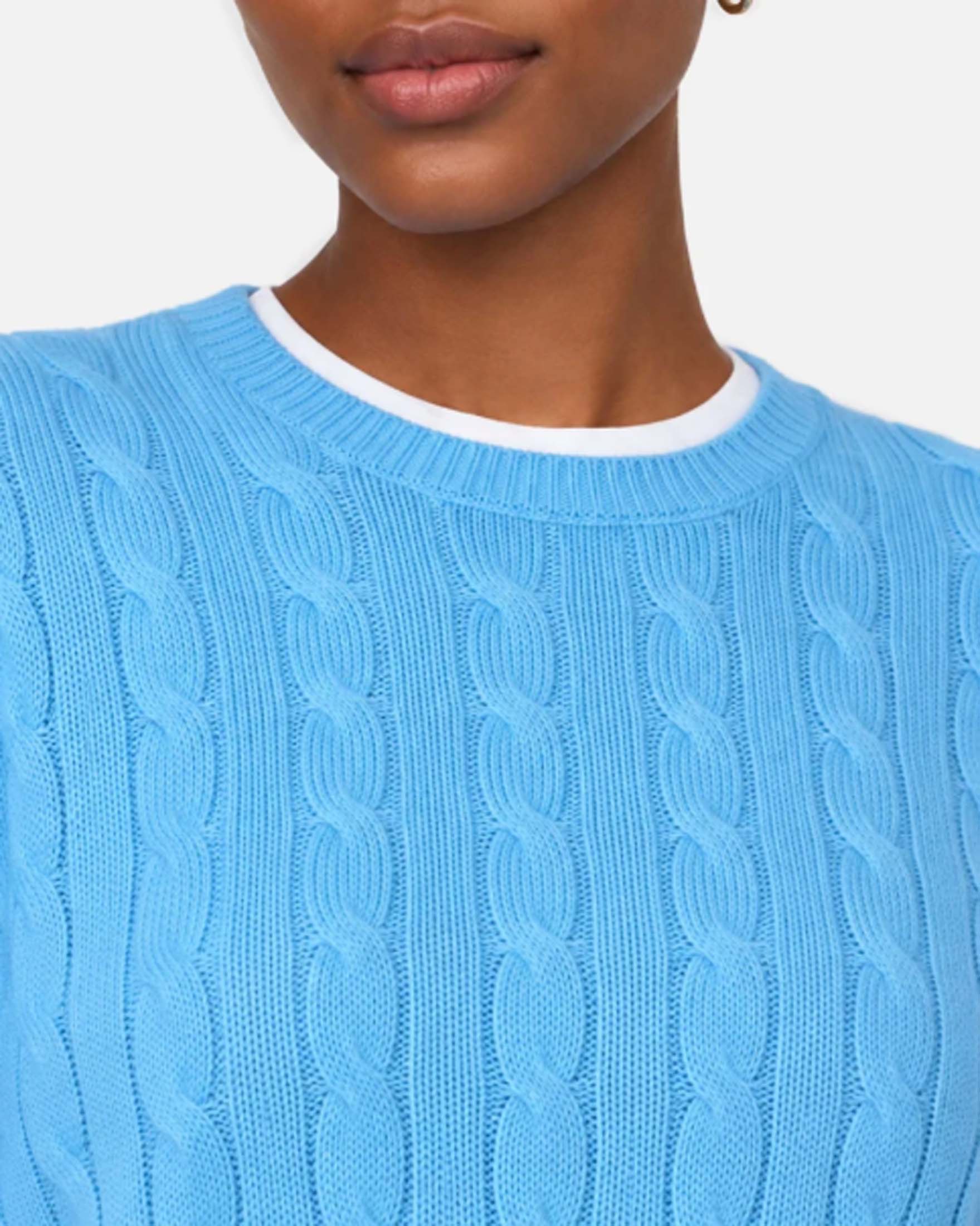 Maglione girocollo Sorbonne MC2 Saint Barth azzurro in lana e cashmere a trecce con bordi a coste image