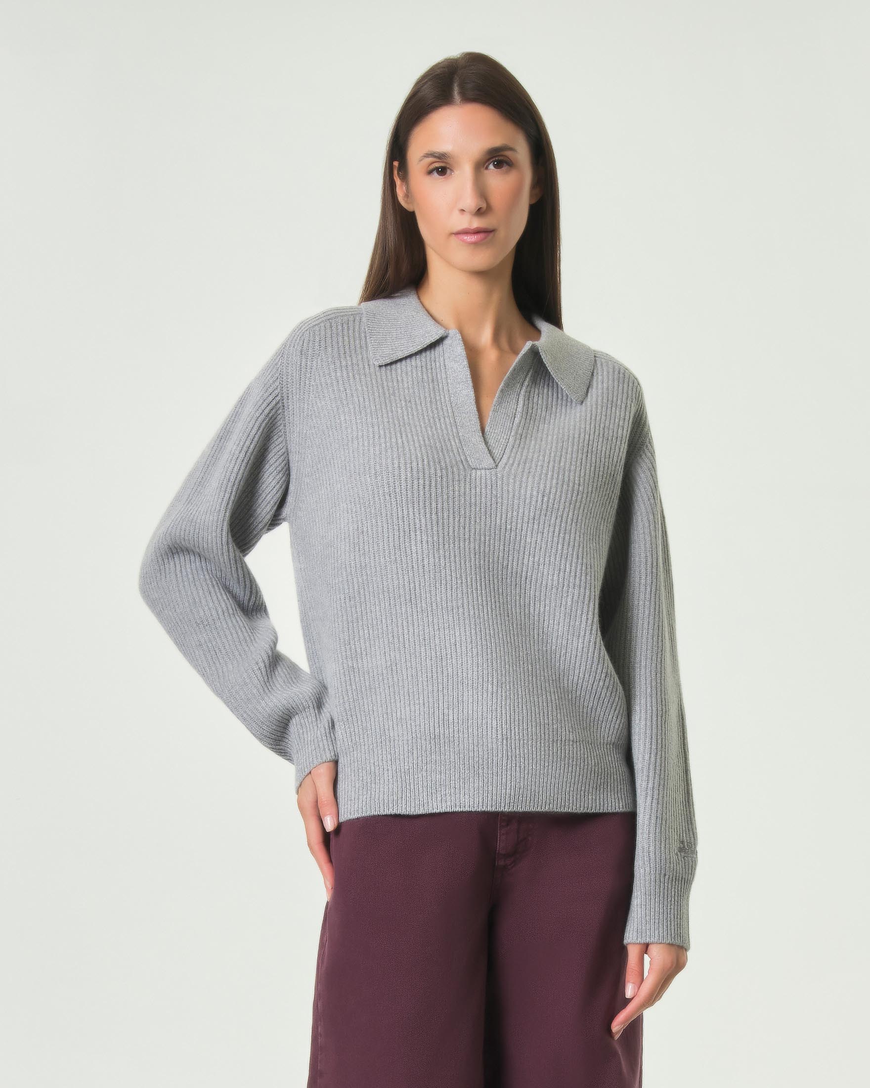 Maglia derby Yaoni MC2 Saint Barth grigia in lana melange con tramatura a costine
