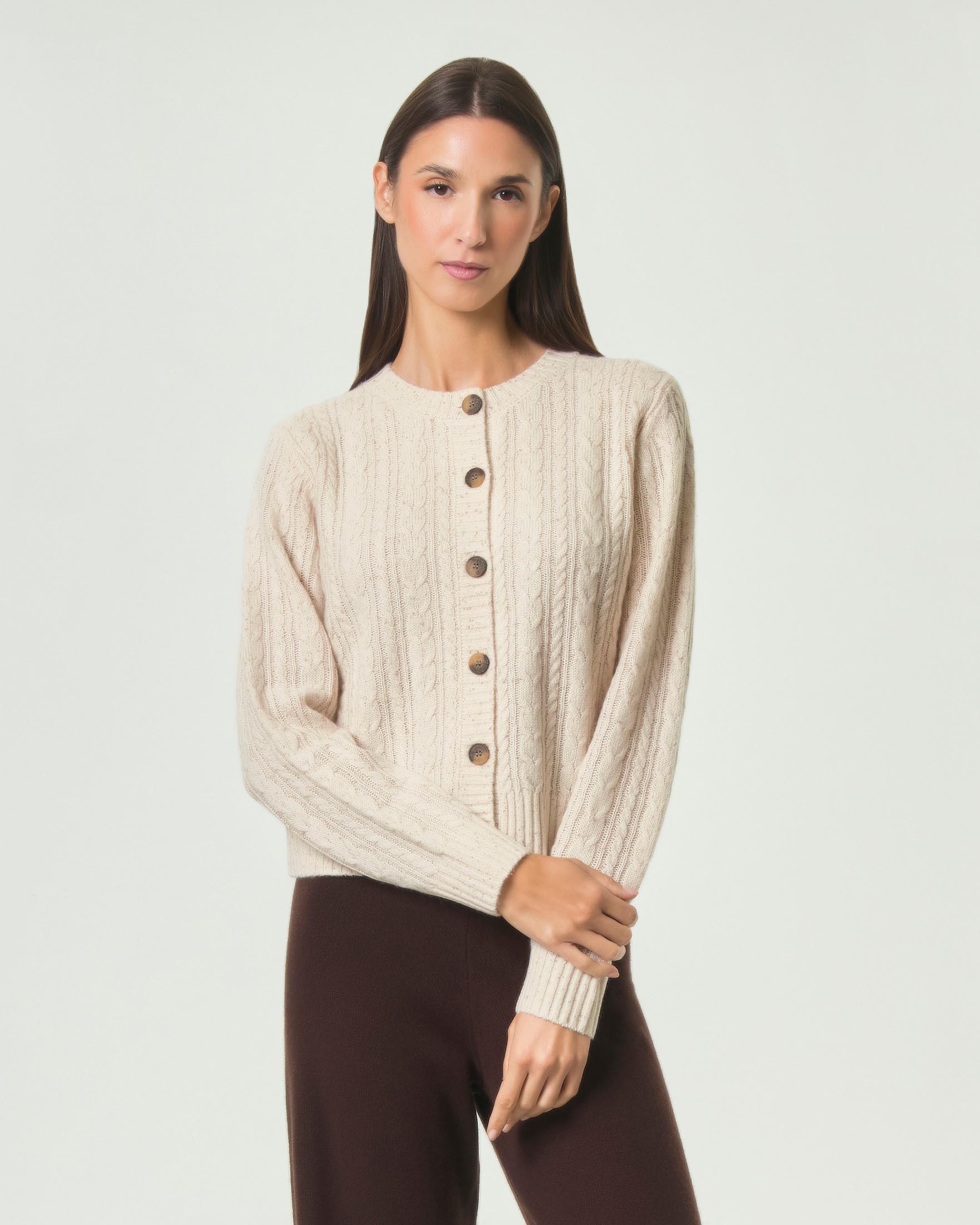 Cardigan Ursule MC2 Saint Barth avorio in misto lana Donegal a trecce