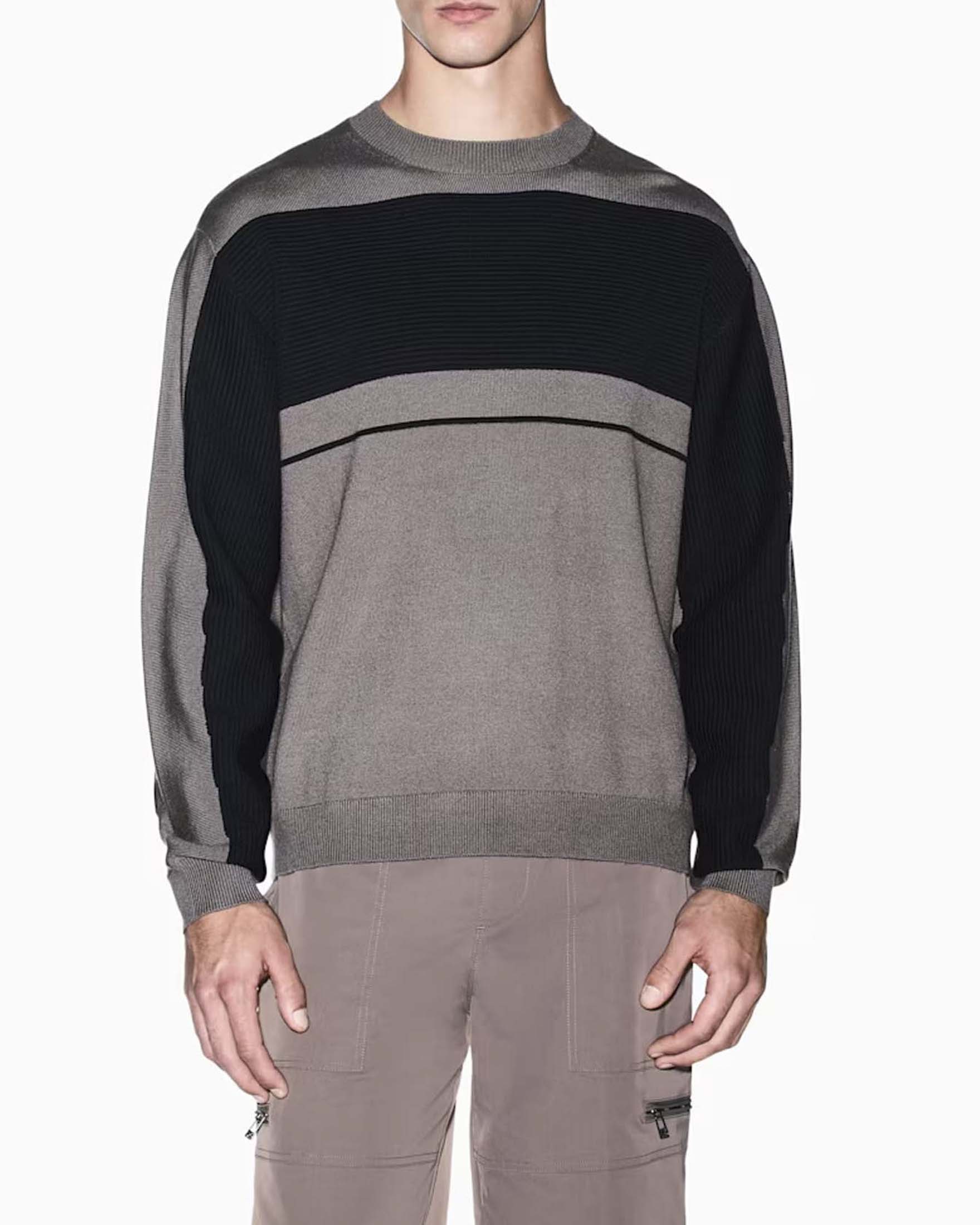 Maglione Armani Exchange color block fango e nero in misto lana e cotone