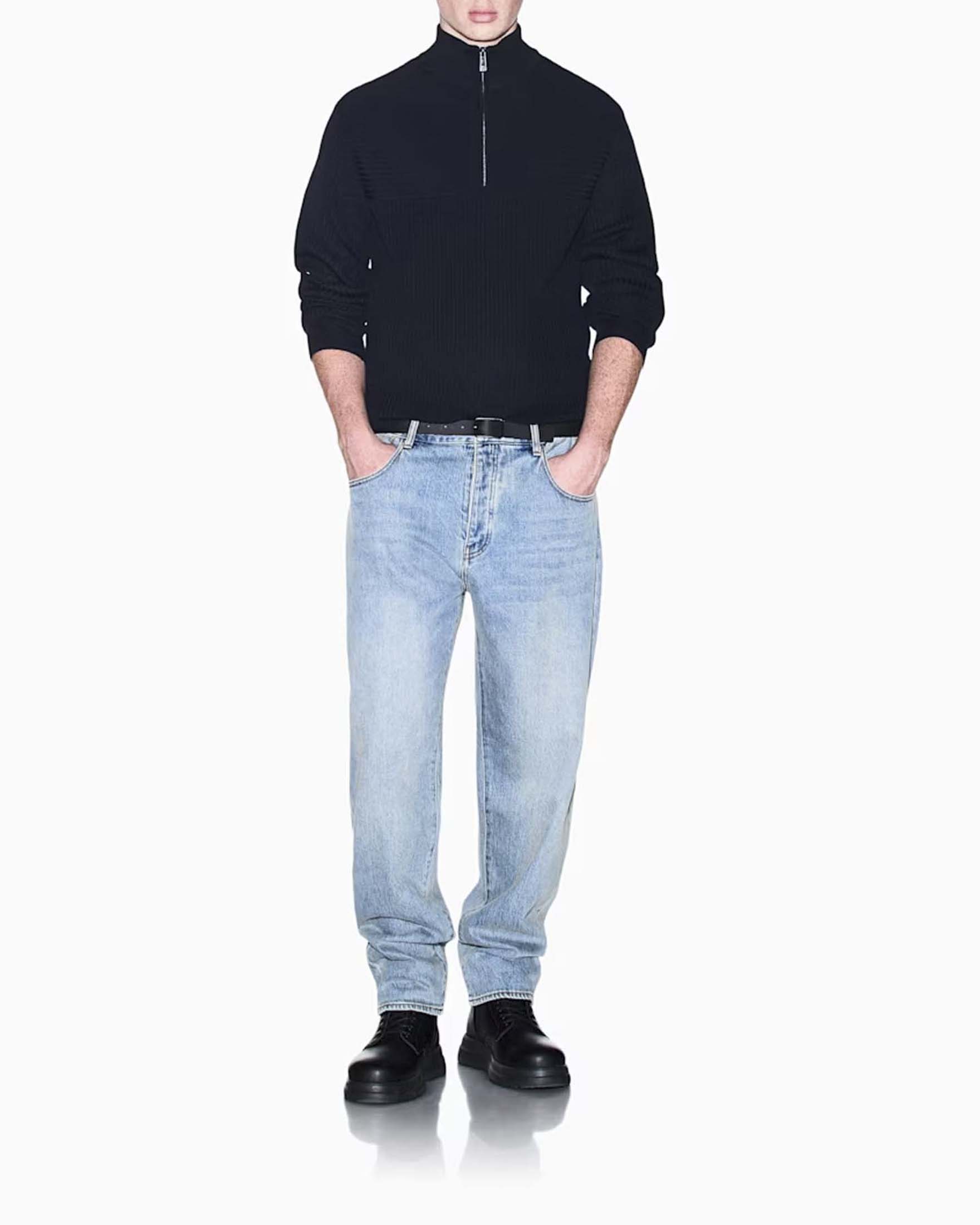 Maglione Armani Exchange blu in misto lana con chiusura a mezza zip