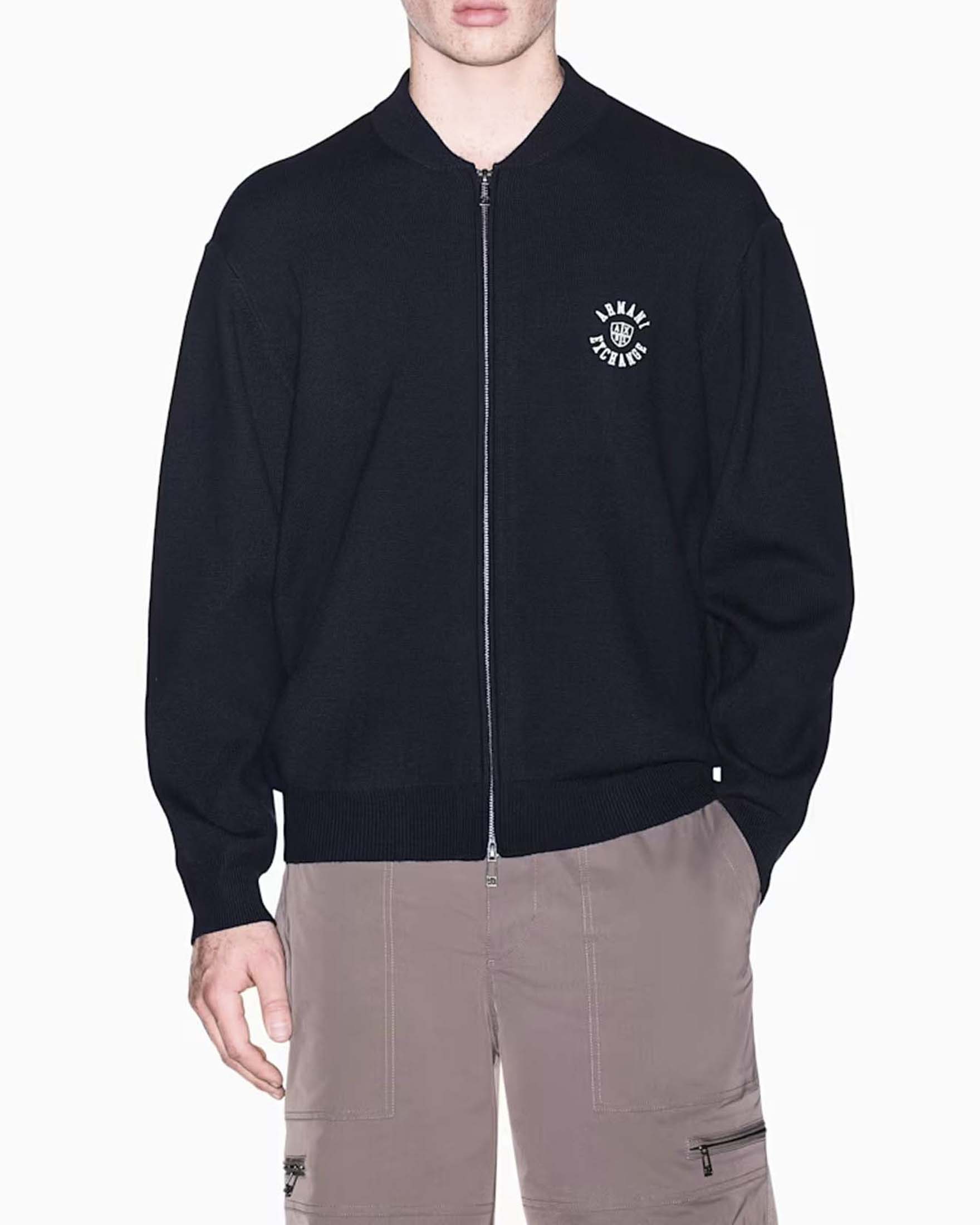 Cardigan blu Armani Exchange in misto lana e cotone image