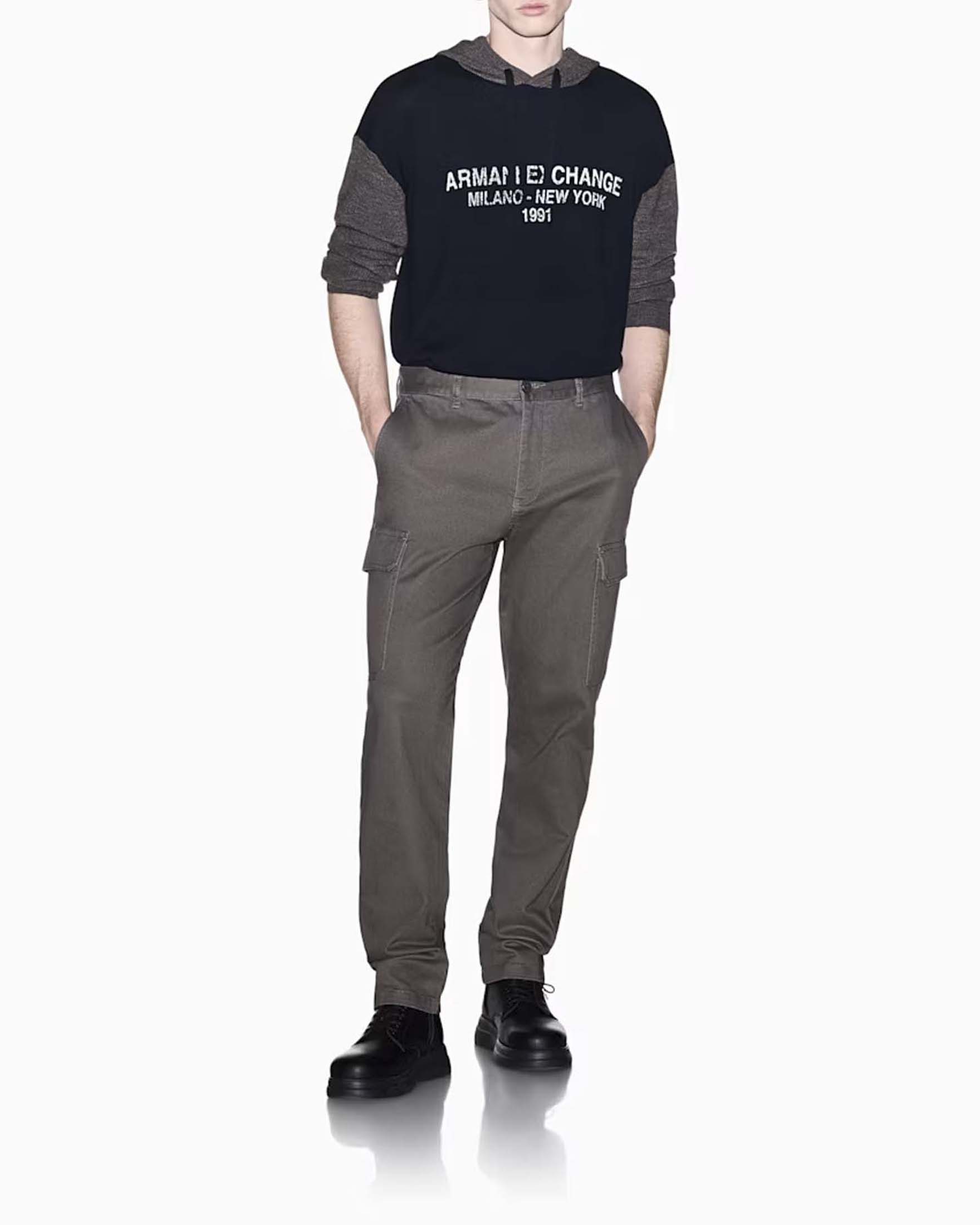 Maglione Armani Exchange in misto lana blu e fango con cappuccio