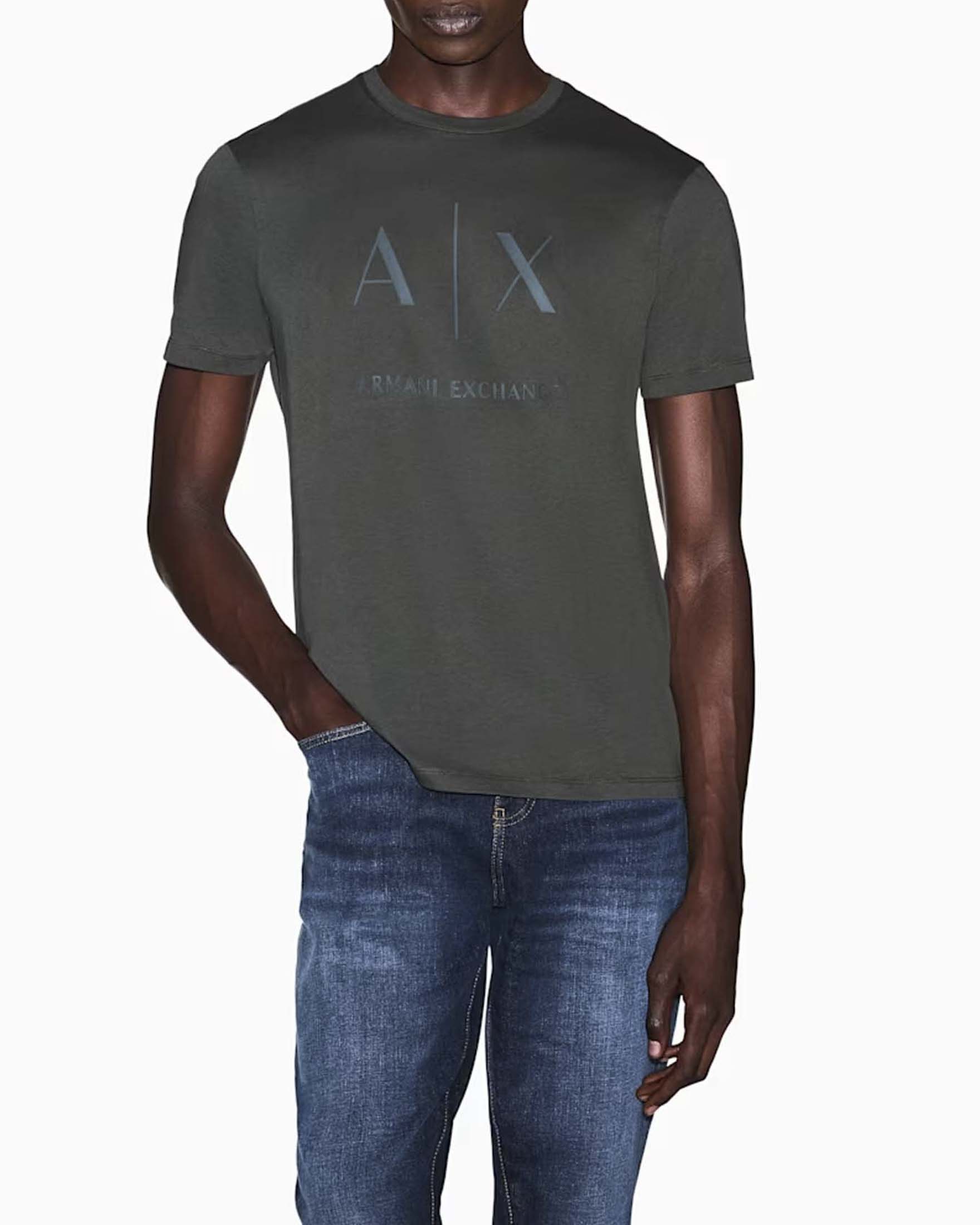 T-shirt Armani Exchange verde militare slim fit in cotone con logo AX