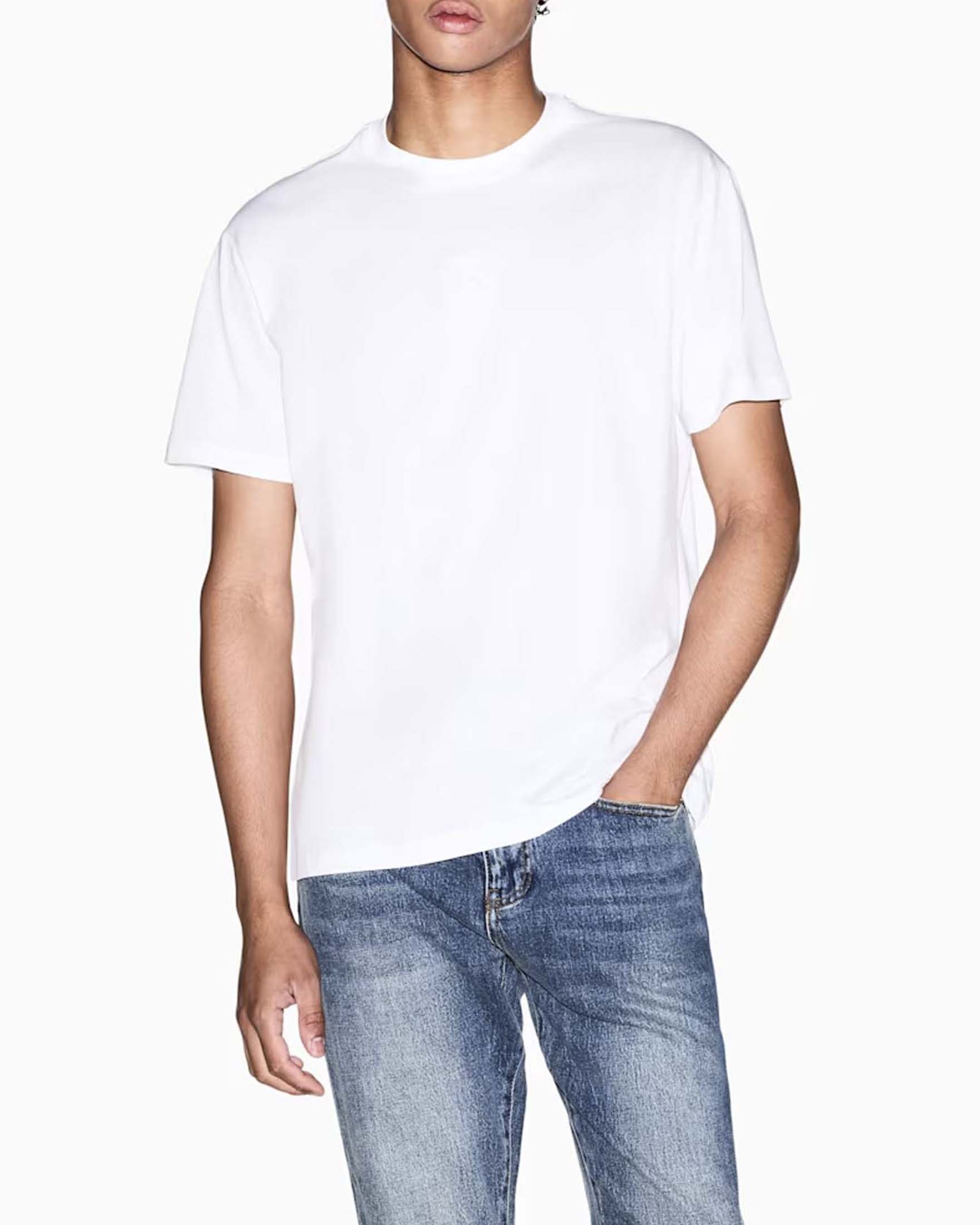 T-shirt Armani Exchange bianca in cotone con logo centrale ricamato