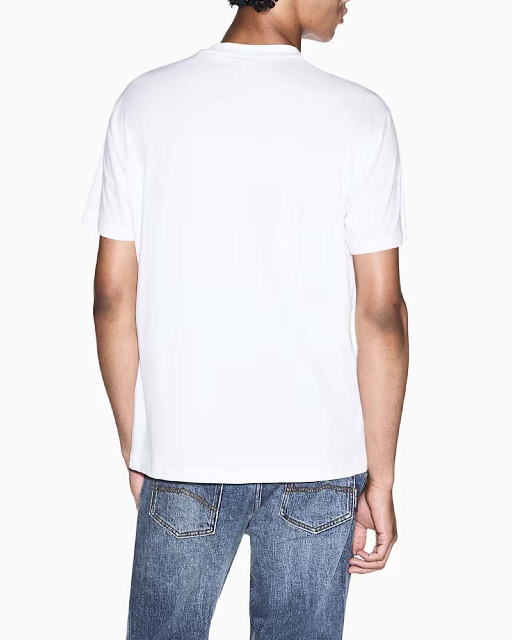 T-shirt Armani Exchange bianca in cotone con logo centrale ricamato image