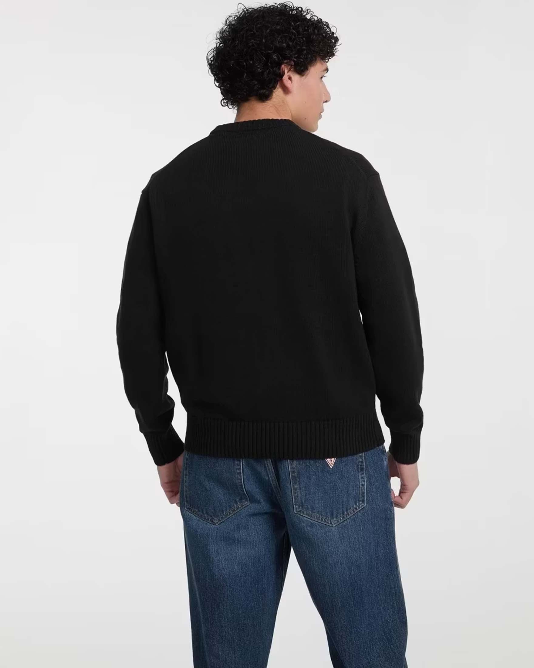 Maglione Guess Jeans nero in cotone con logo triangolo jacquard image