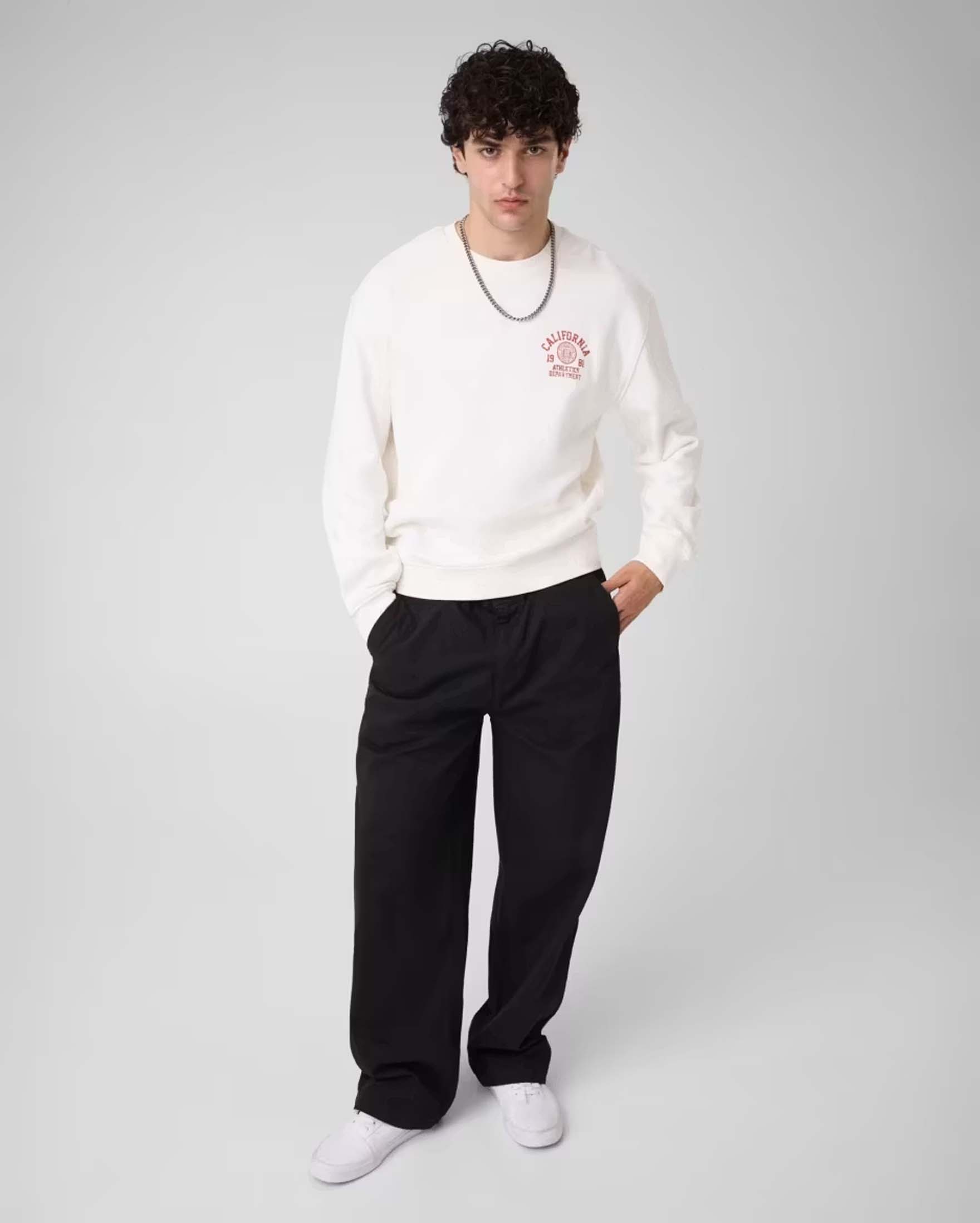 Felpa girocollo Guess Jeans panna in cotone con logo stampato