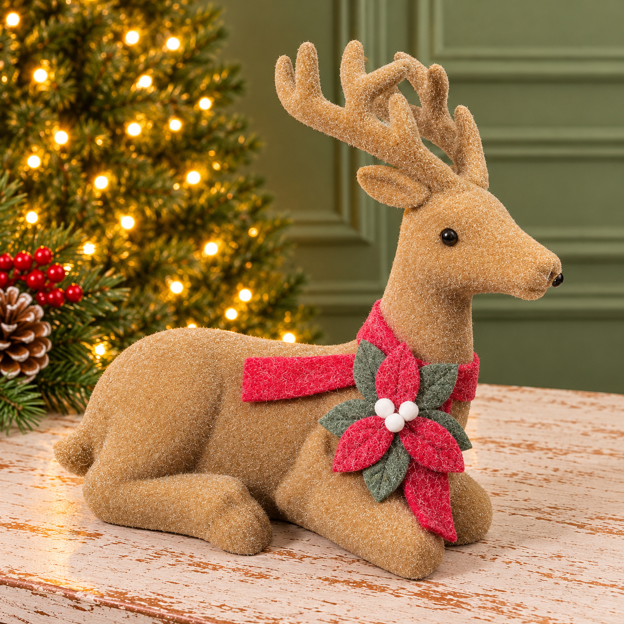 Renna con Stella di Natale in Lana Cotta 2A 30x14x30h