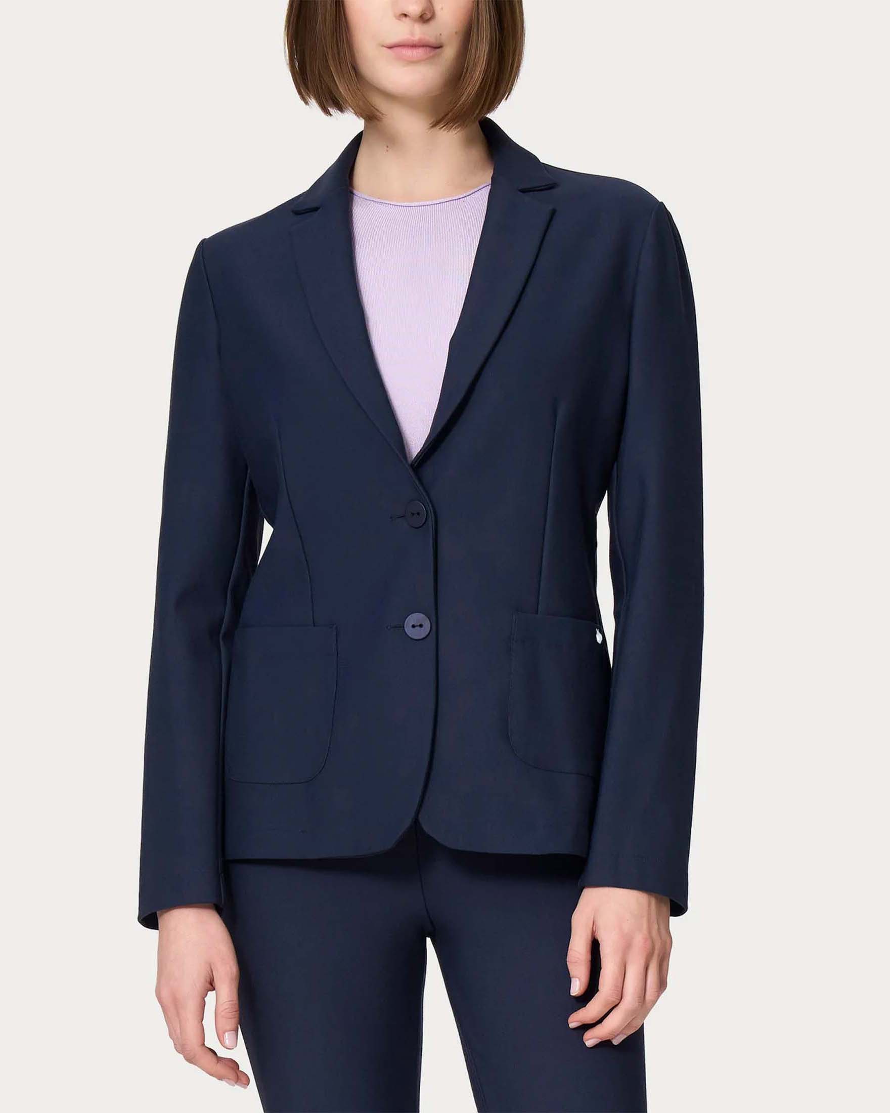 Blazer corto Ragno blu in velluto con rever classico e chiusura a due bottoni