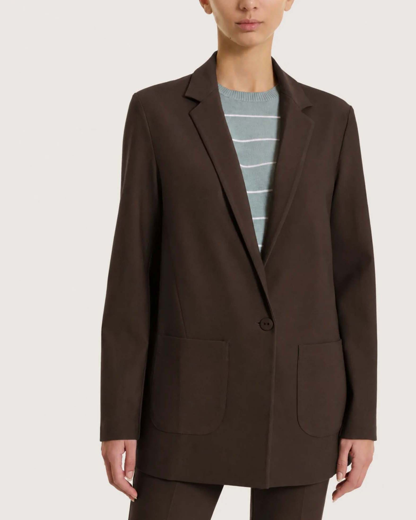 Blazer monopetto Ragno marrone in tessuto Compact con chiusura a un bottone