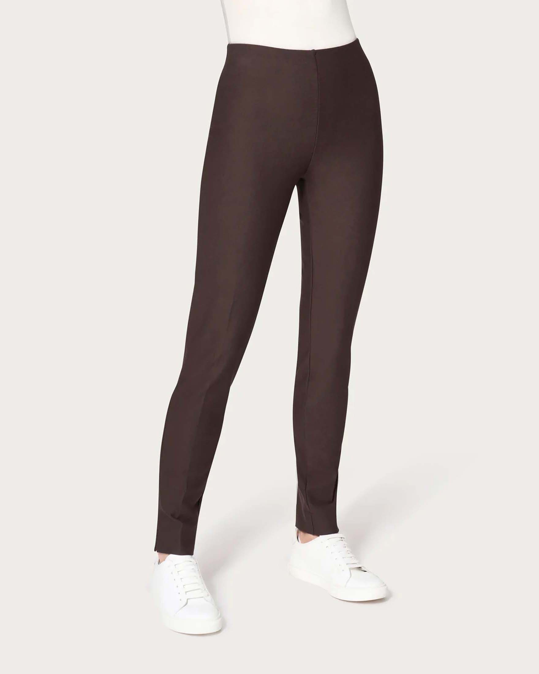 Pantaloni a sigaretta Ragno marrone scuro in tessuto Compact con vita elasticizzata