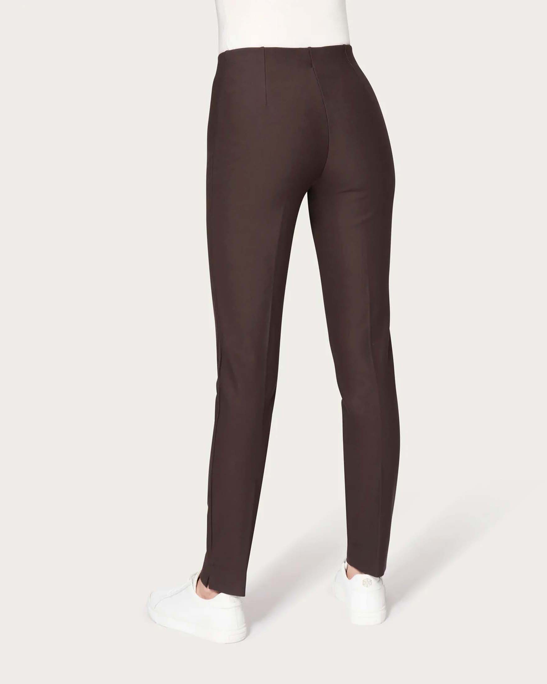 Pantaloni a sigaretta Ragno marrone scuro in tessuto Compact con vita elasticizzata image
