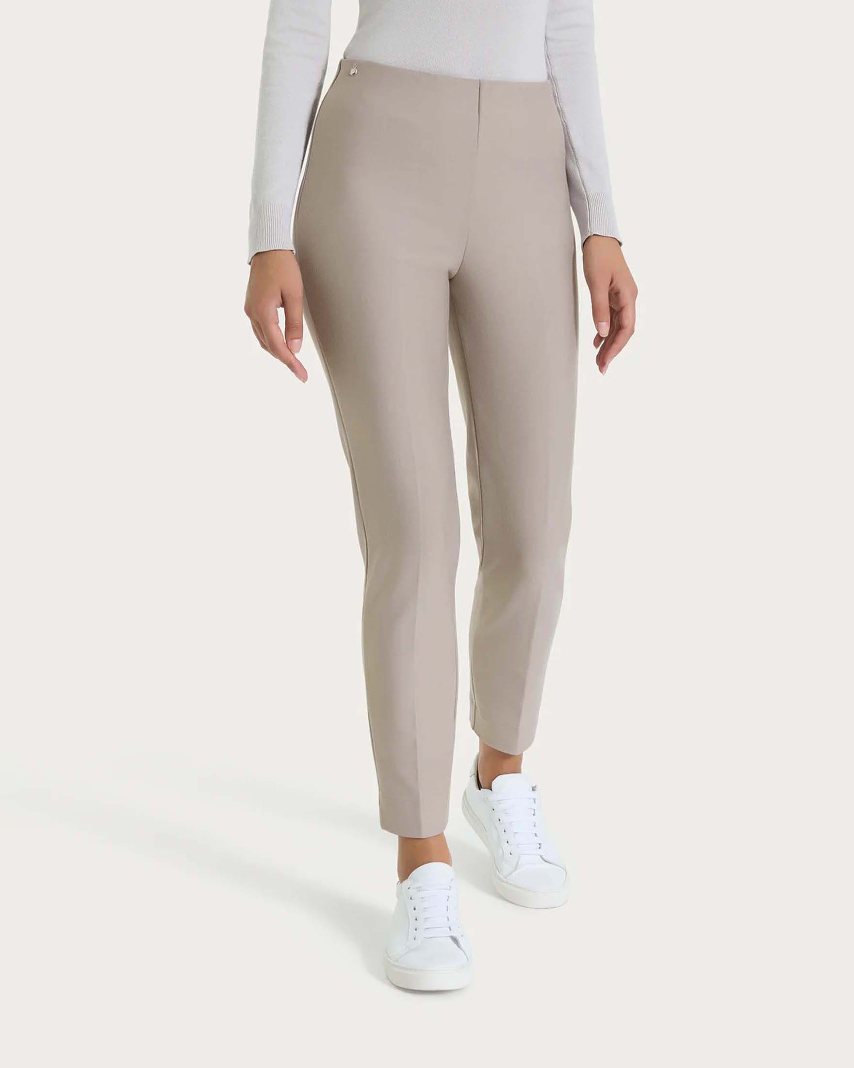 Pantaloni a sigaretta Ragno color tortora in tessuto Compact con vita elasticizzata