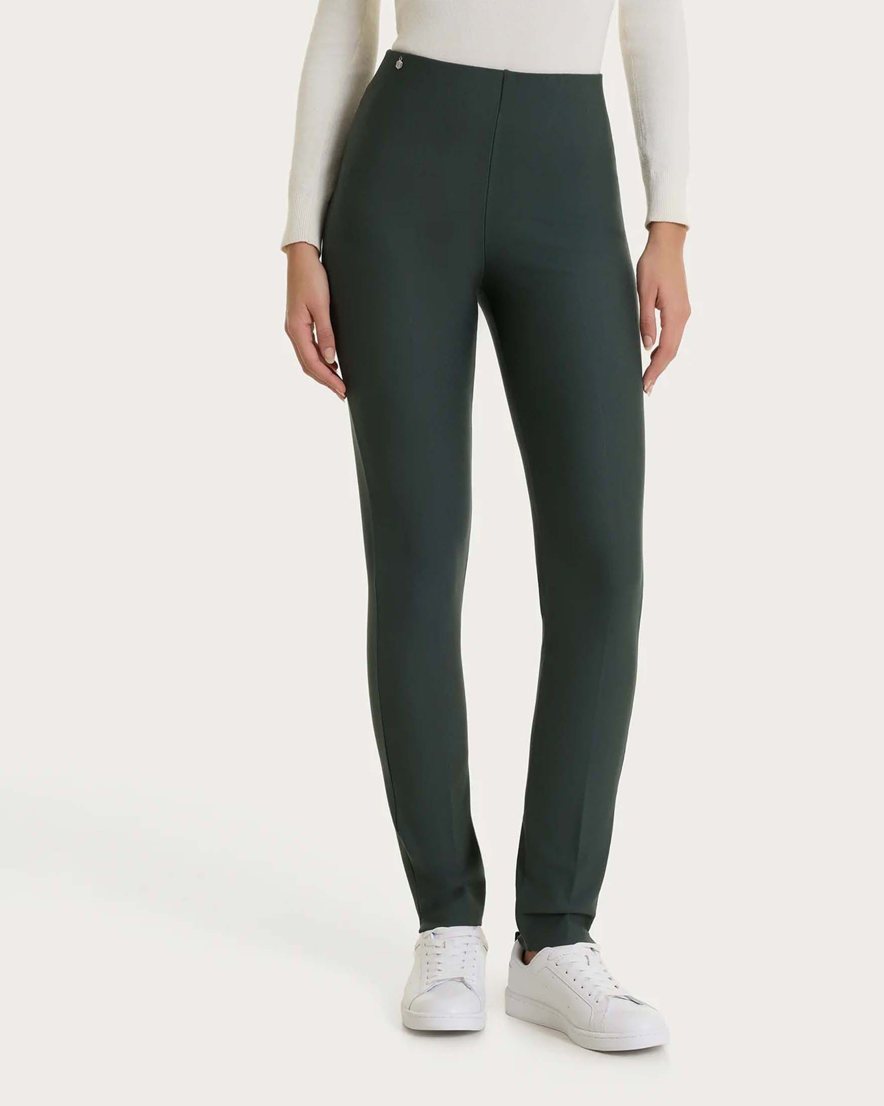 Pantaloni a sigaretta Ragno verde in tessuto Compact con vita elasticizzata