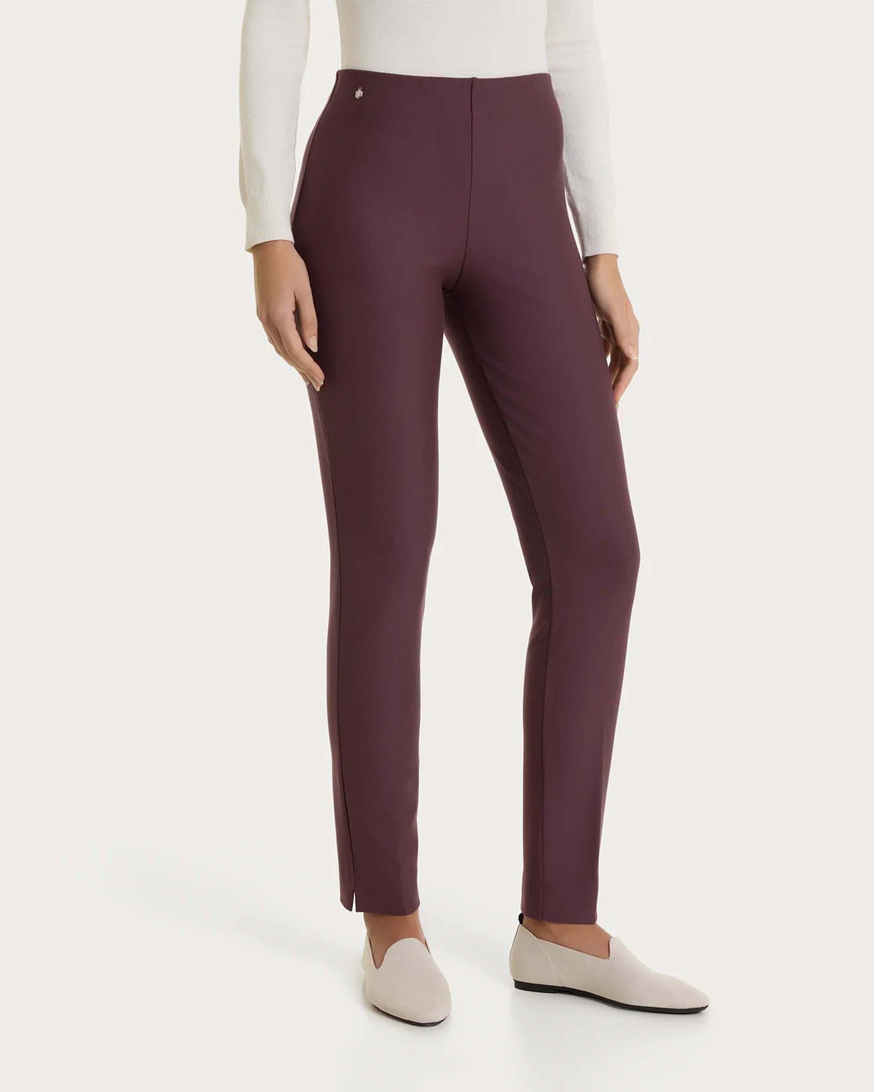 Pantaloni a sigaretta Ragno bordeaux in tessuto Compact con vita elasticizzata
