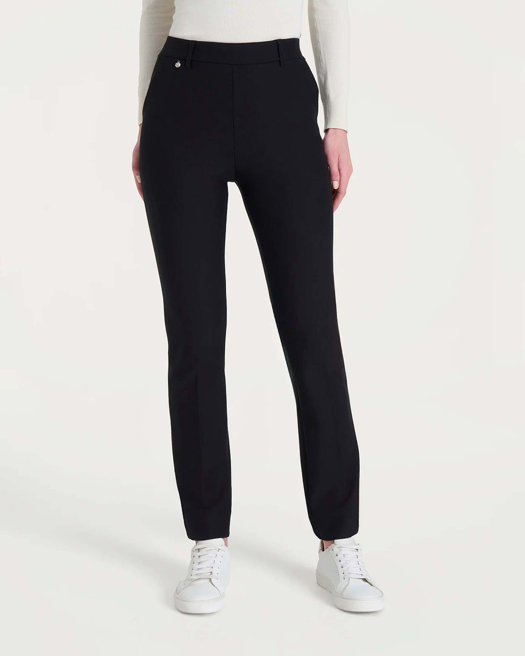 Pantaloni a gamba dritta Ragno neri in tessuto Compact con vita elasticizzata